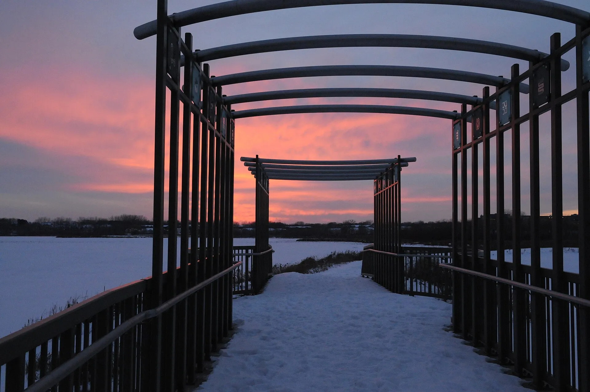 A night time look at the Mayor Jean Harris bridge in Purgatory Creek Park - Eden Prairie, Minnesota..