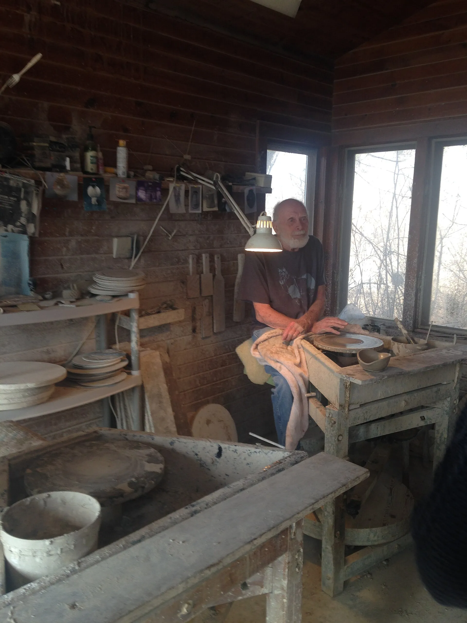 Warren Mackenzie demonstrating to potters at his studio in Grant, Minnesota