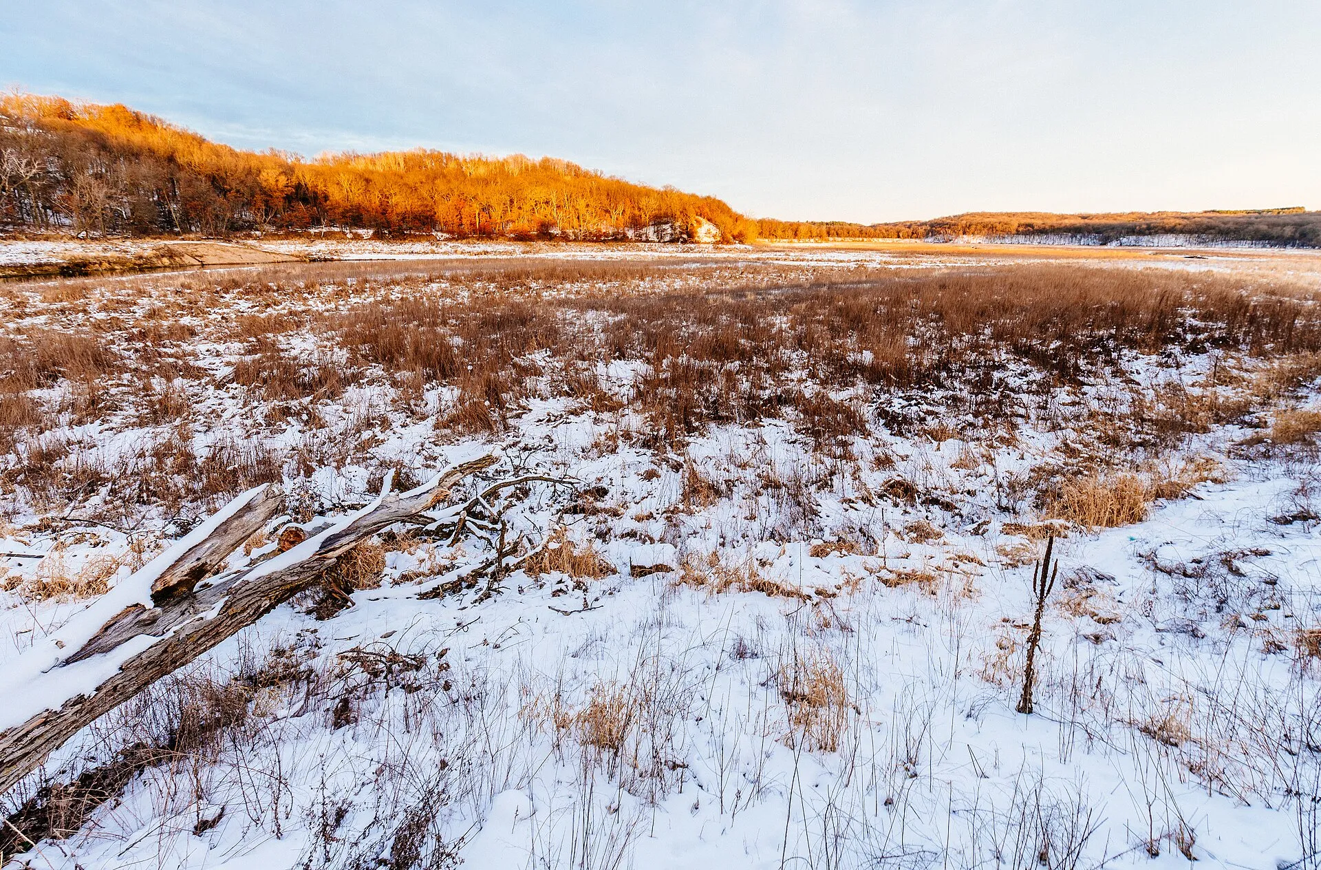 Winter sunset on Little Falls Lake at Willow River State Park, Wisconsin