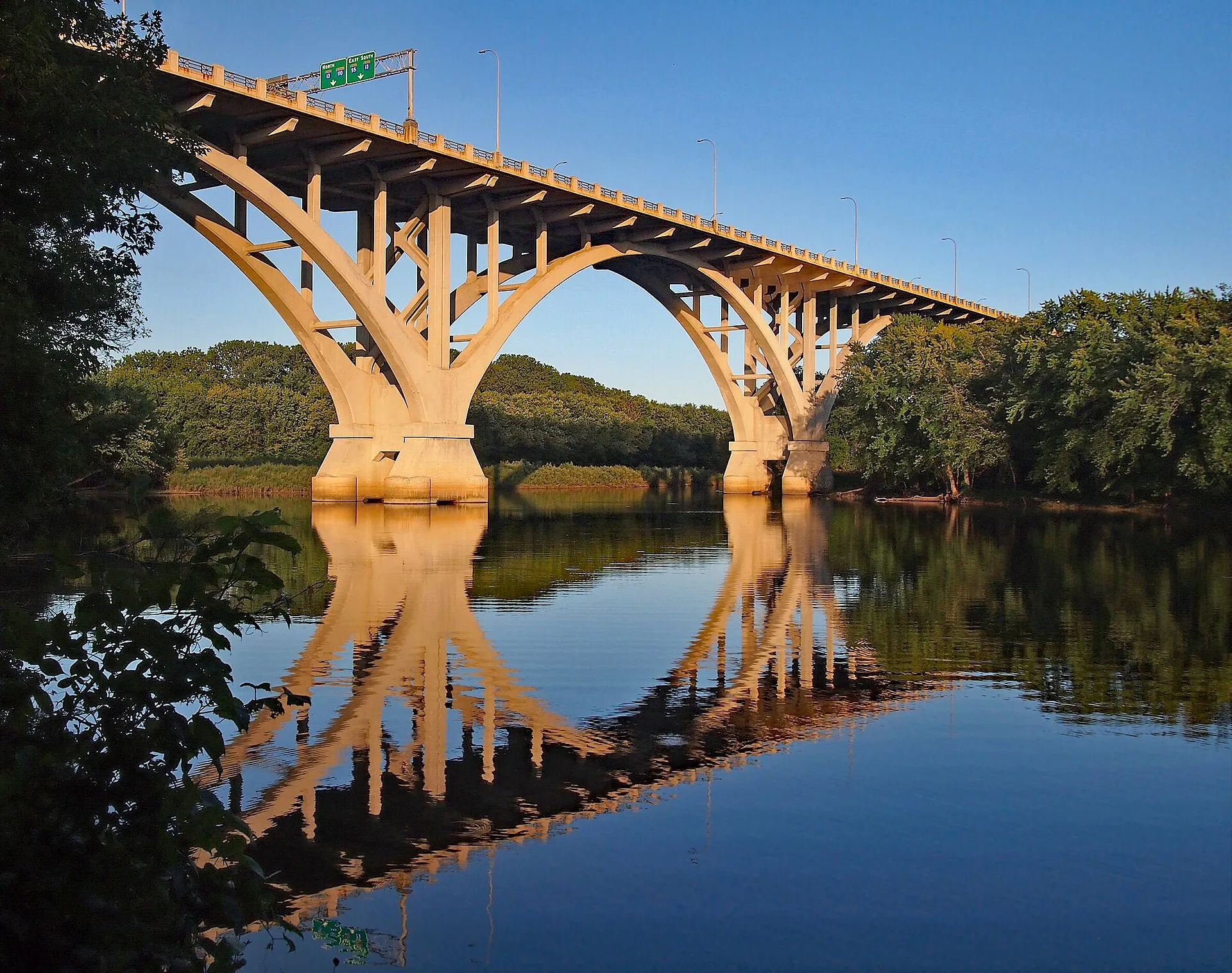 The Mendota Bridge over a back-channel of the Minnesota River, viewed from the west on the Minnesota River State Trail within Fort Snelling State Park, Minnesot