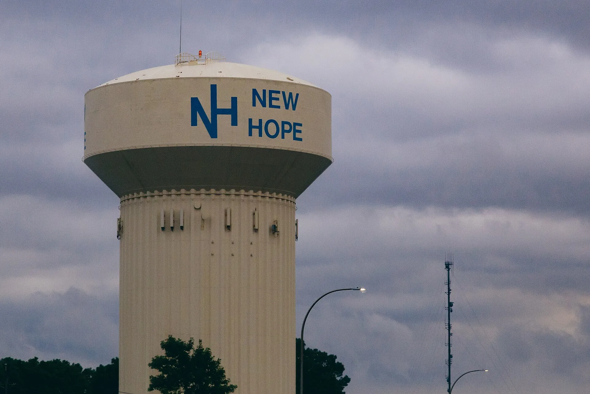The water tower in the City of New Hope, Minnesota..