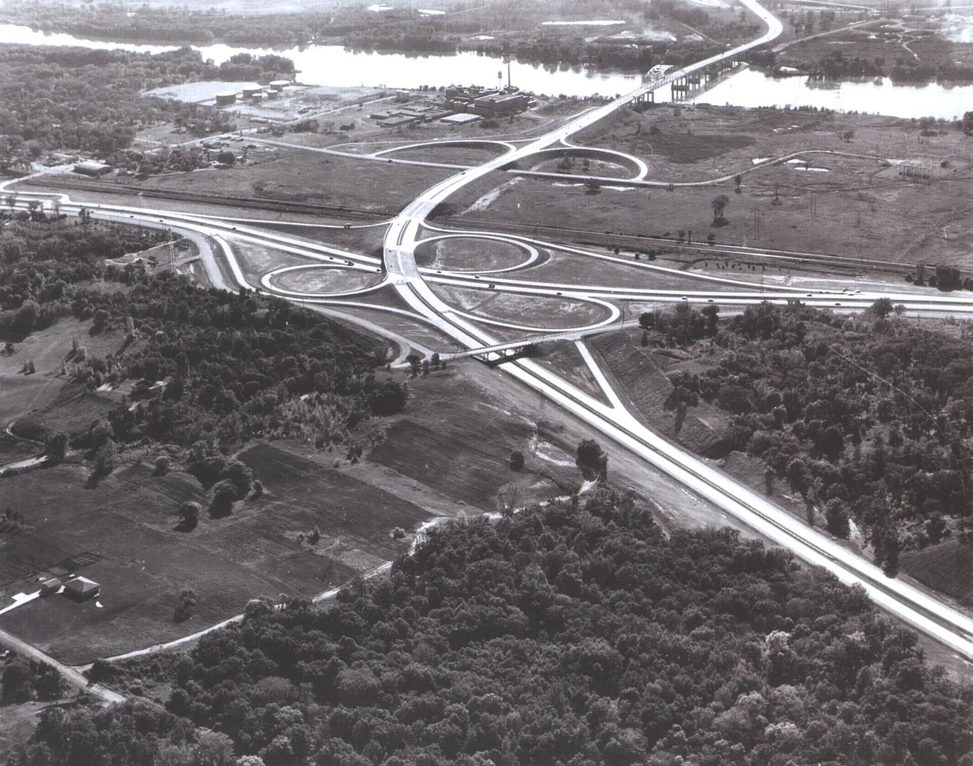 Interchange of Interstate Route 494 with Trunk Highway Route U.S. 61 at Newport. South St. Paul in background..