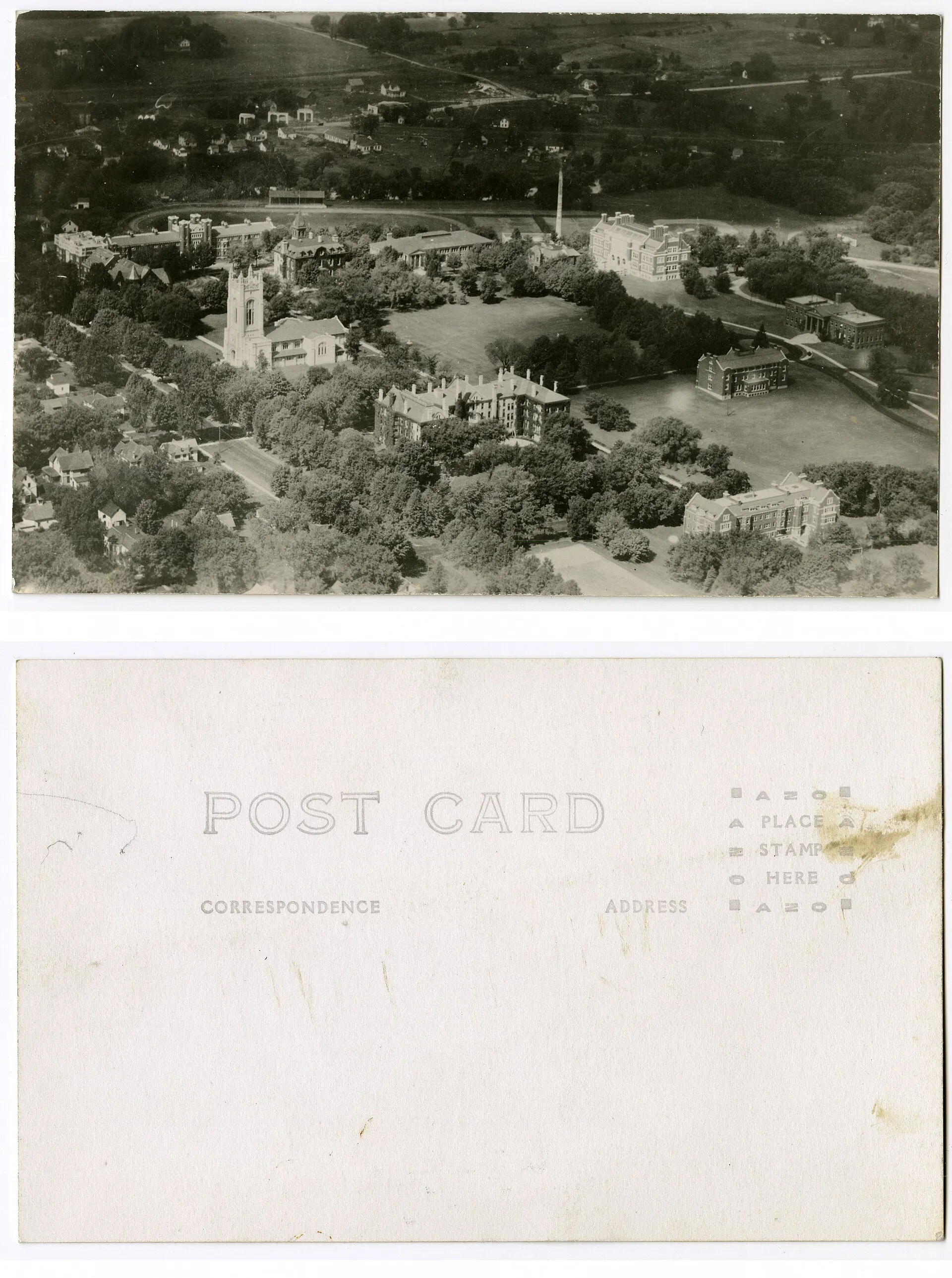Aerial view of Carleton College campus looking west.