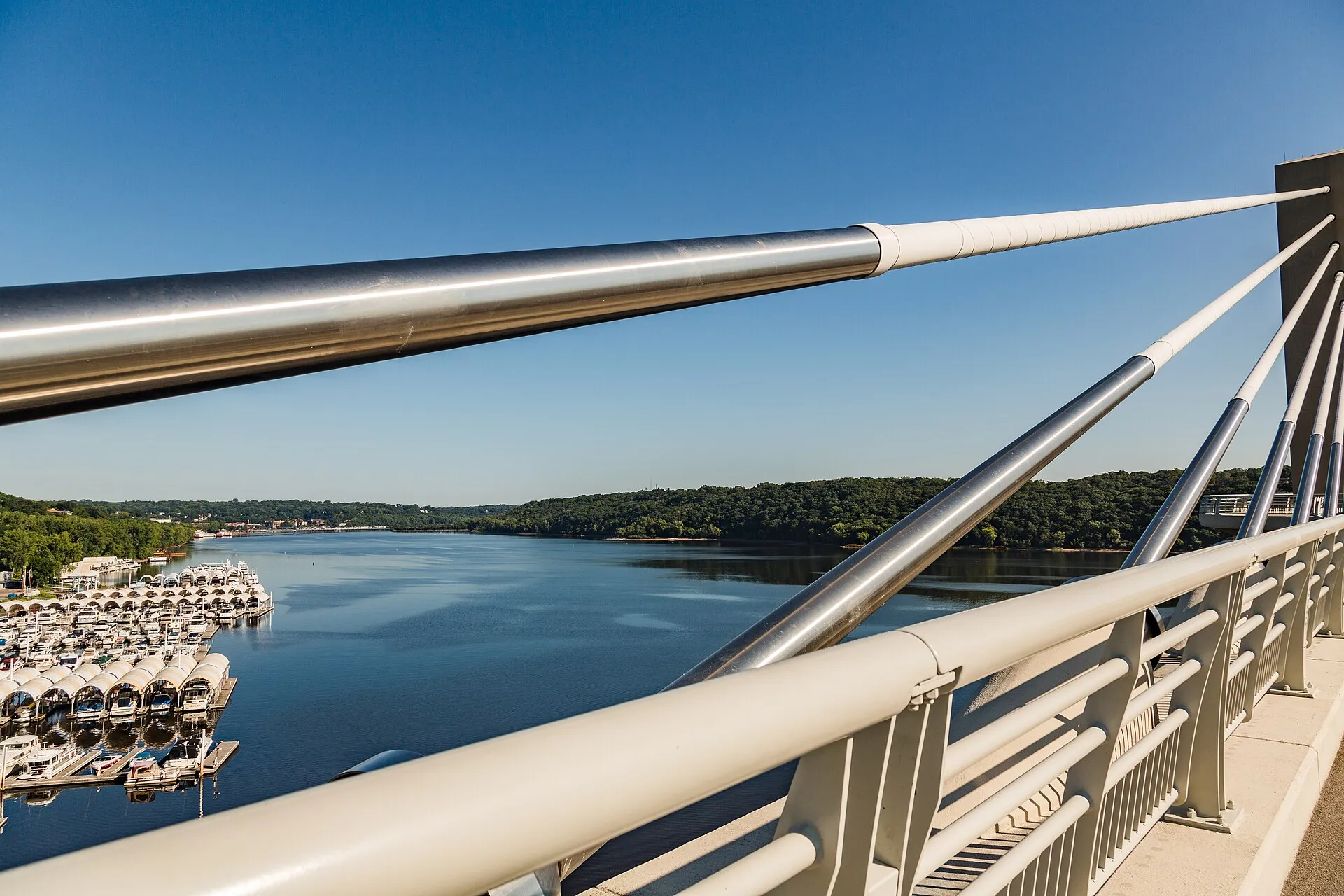 The St. Croix Crossing bridge connecting Oak Park Heights, Minnesota, and St. Joseph, Wisconsin, over the Saint Croix River..
