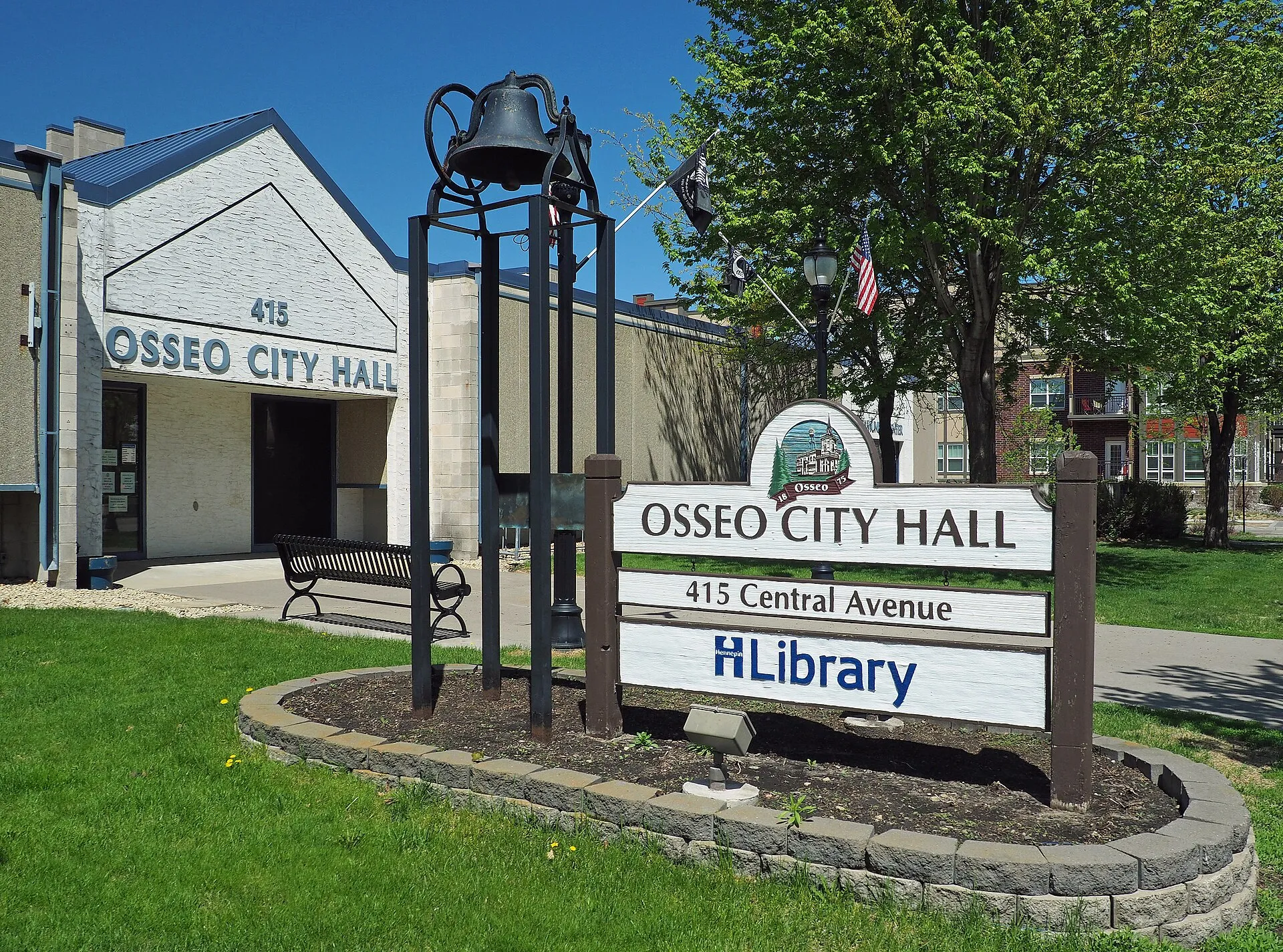 Osseo City Hall & Library, 415 Central Ave, Osseo, Minnesota, USA. Viewed from the southeast..