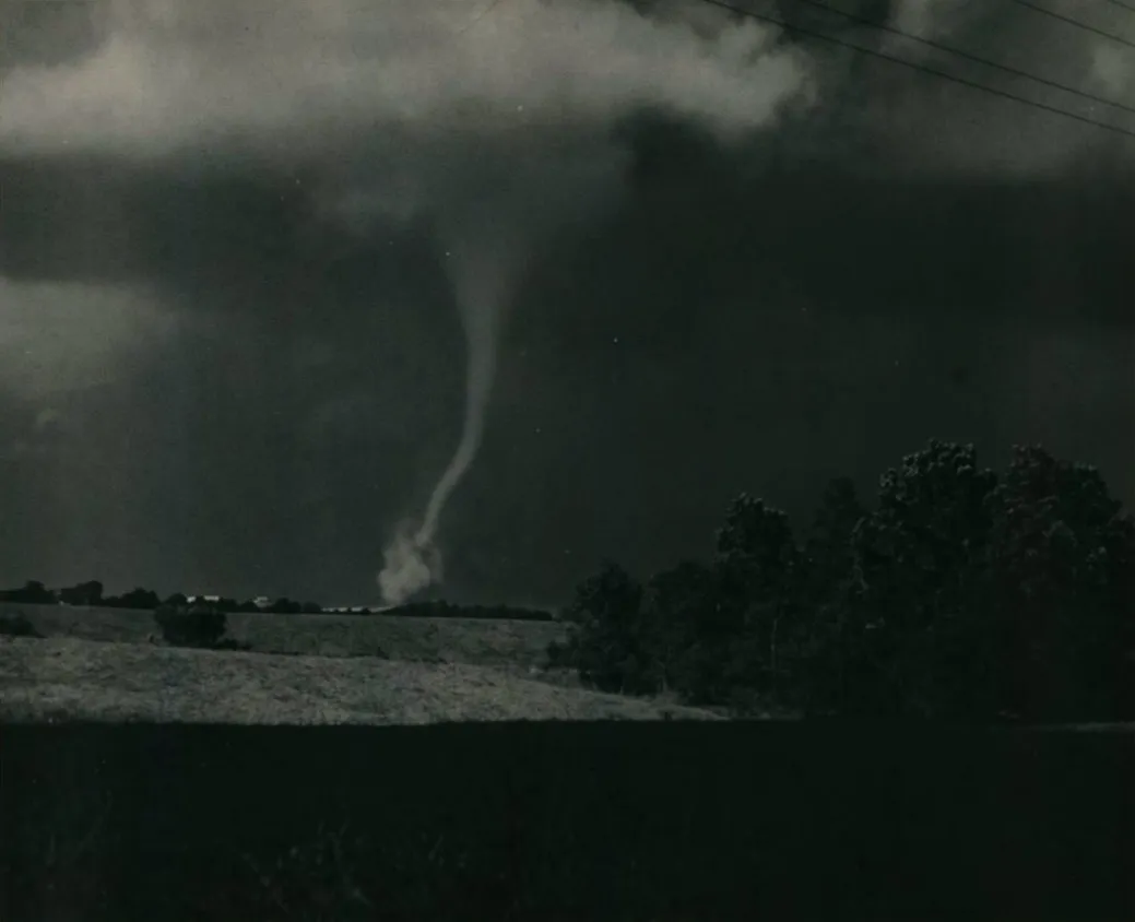 A large drill-bit tornado near Plum City, Wisconsin on May 24, 1958
