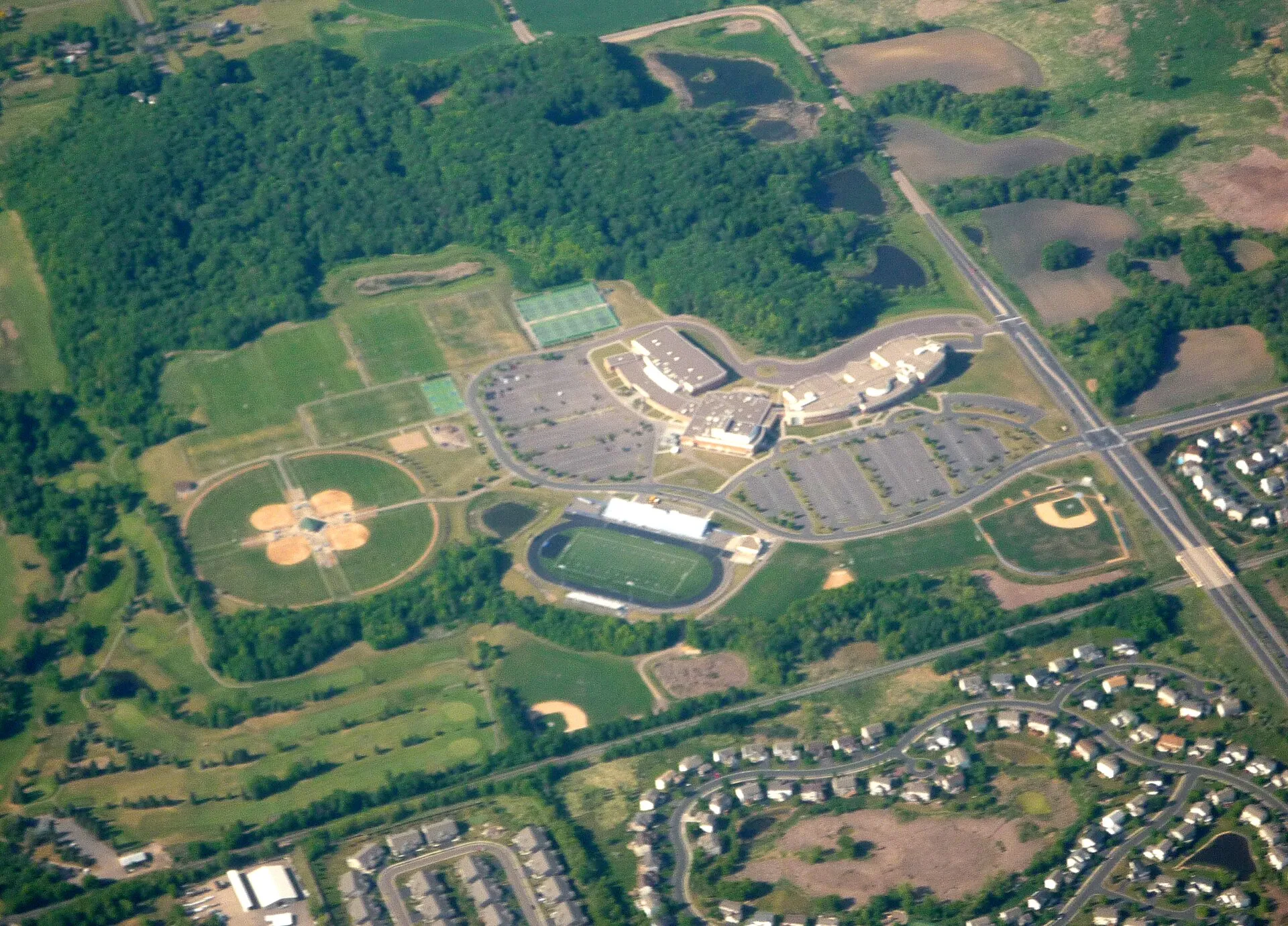 Aerial photo of Wayzata High School ; Plymouth, Minnesota , USA..