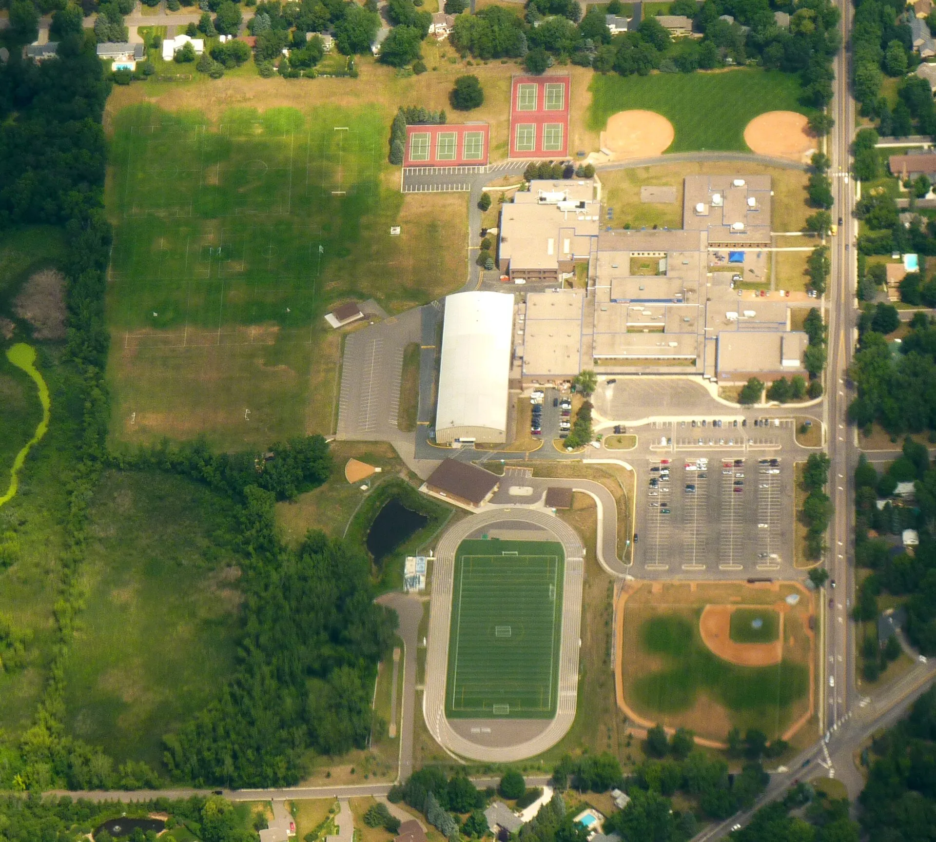 Aerial photo of Wayzata Central Middle School , Plymouth, Minnesota , USA..