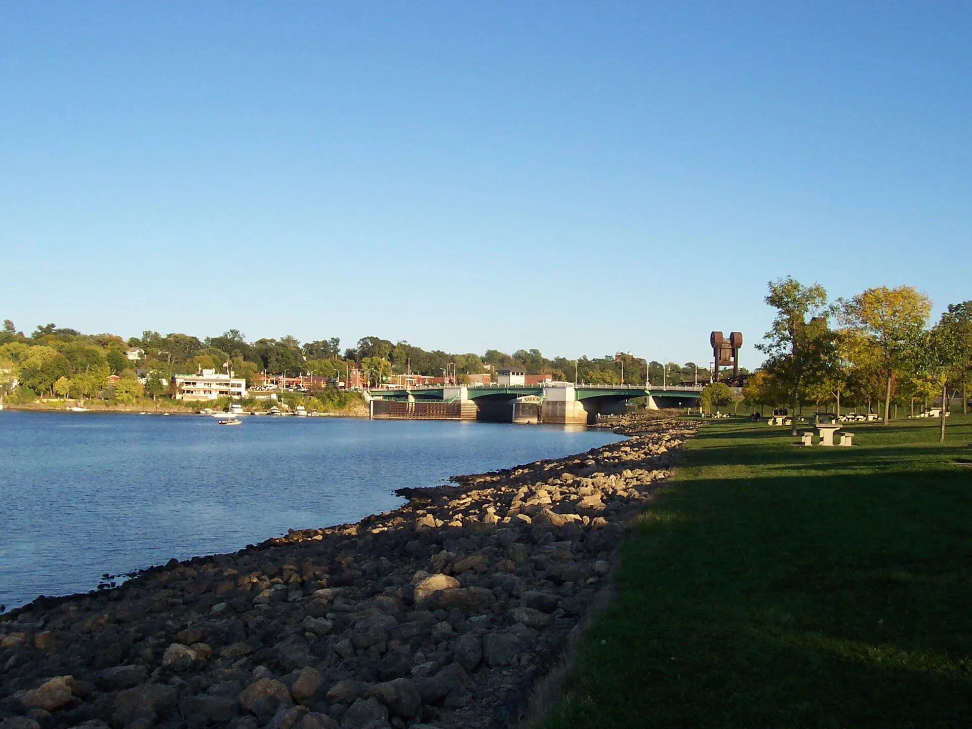 View of Prescott, Wisconsin, from park on Point Douglas