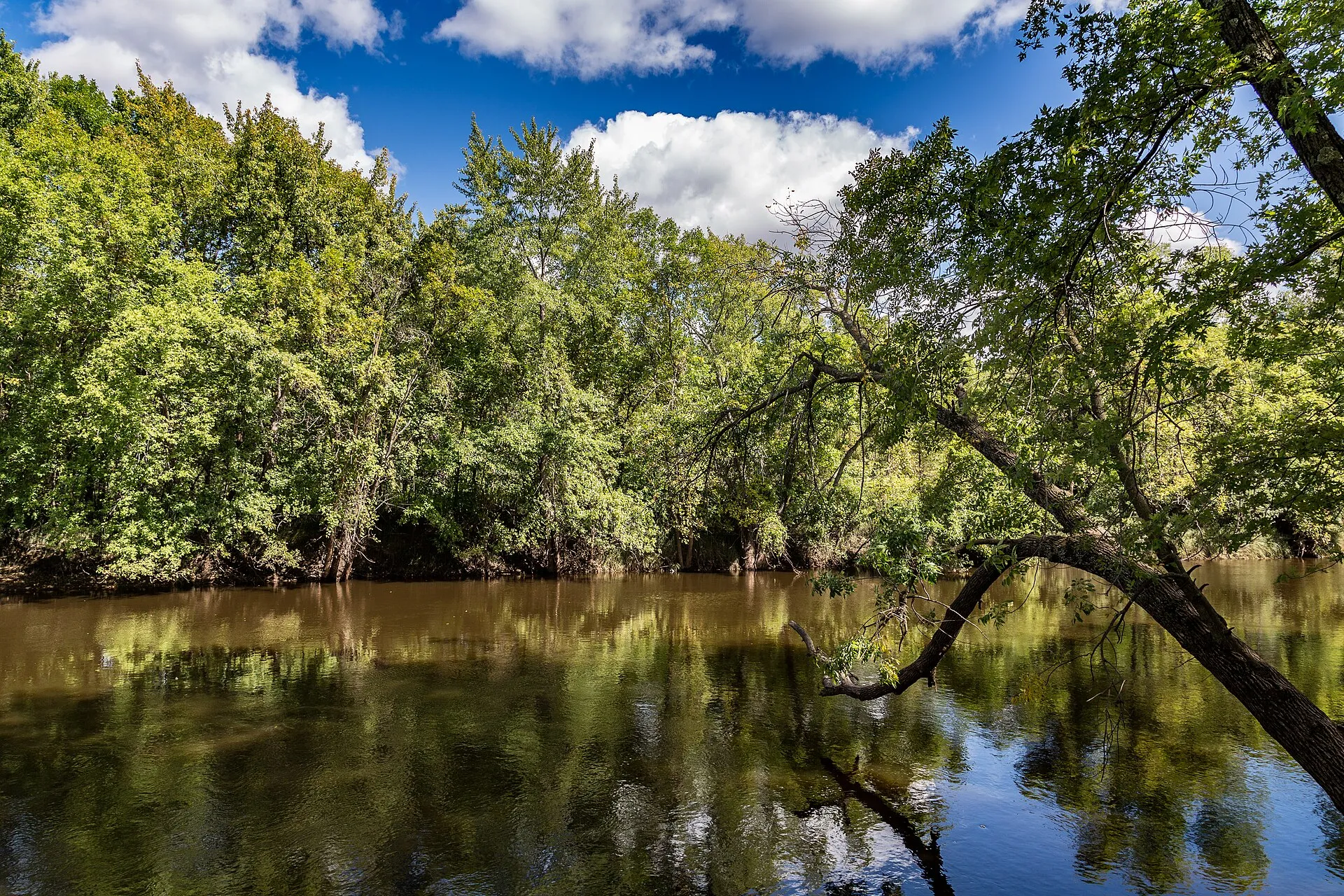 The Rum River winds along Riverside Park in Princeton, Minnesota..