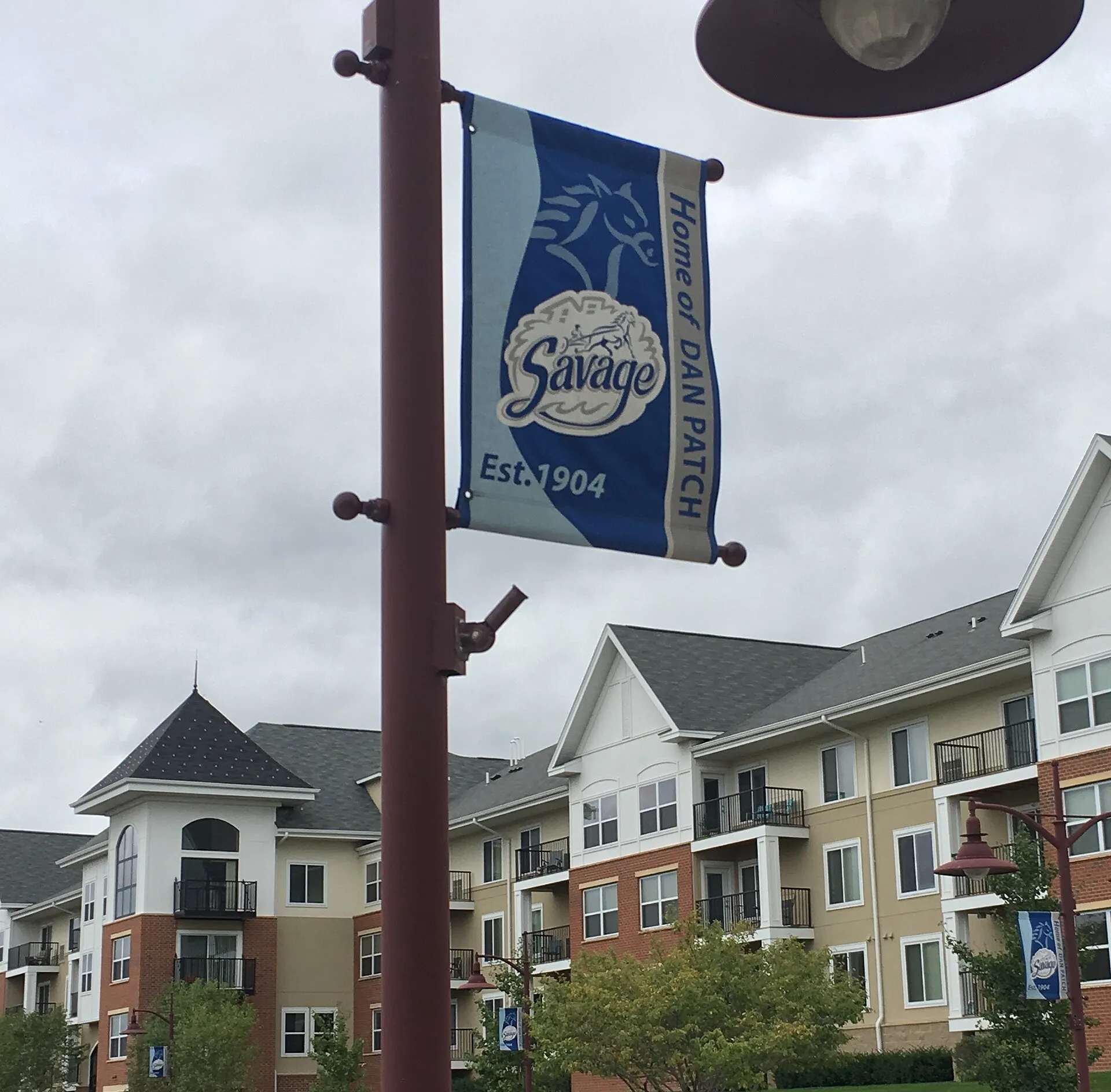 Banners commemorating racehorse Dan Patch on the corner of 123rd St. and Natchez Ave. in Savage, Minnesota