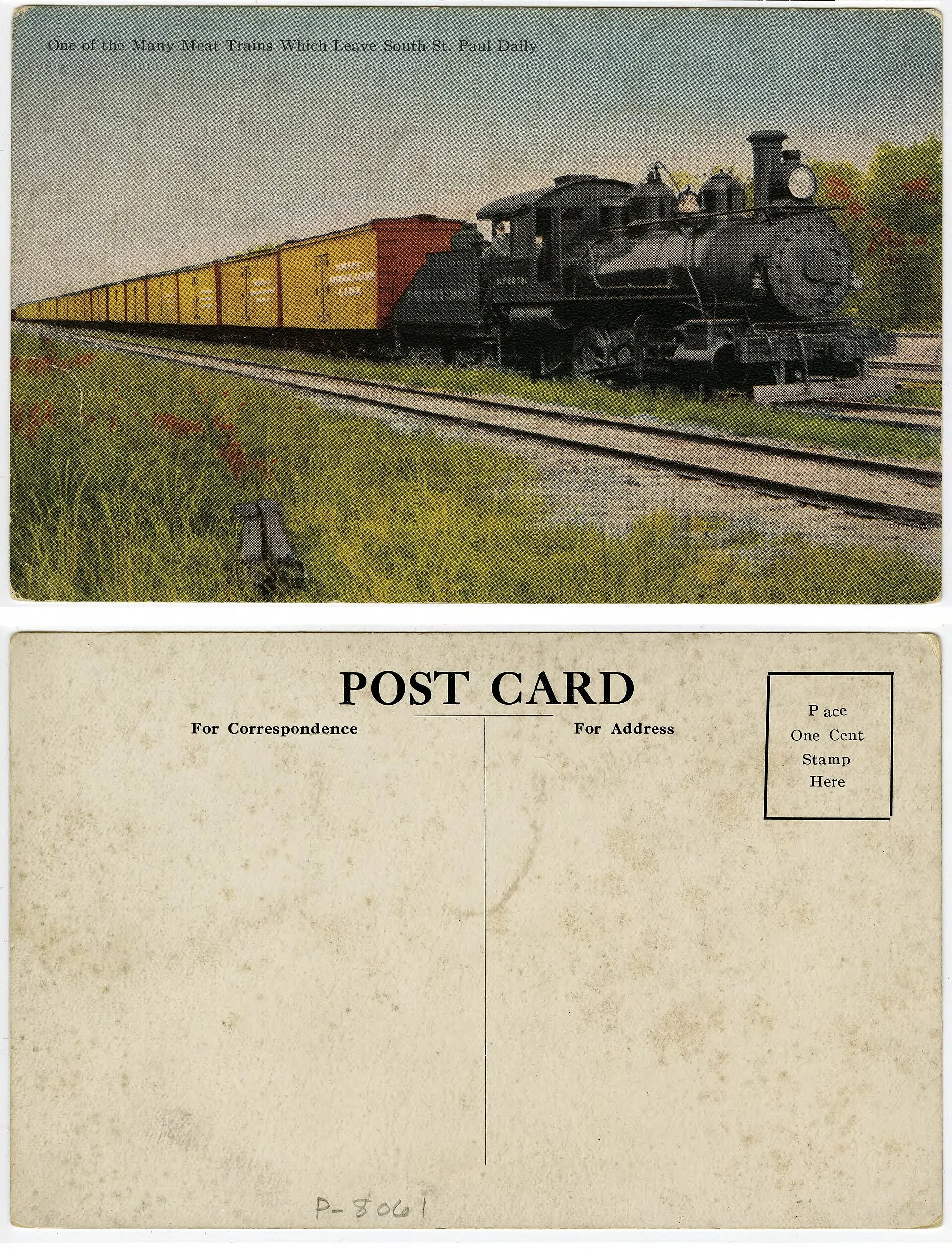 Train with steam engine and Swift Refrigerator Line cars.