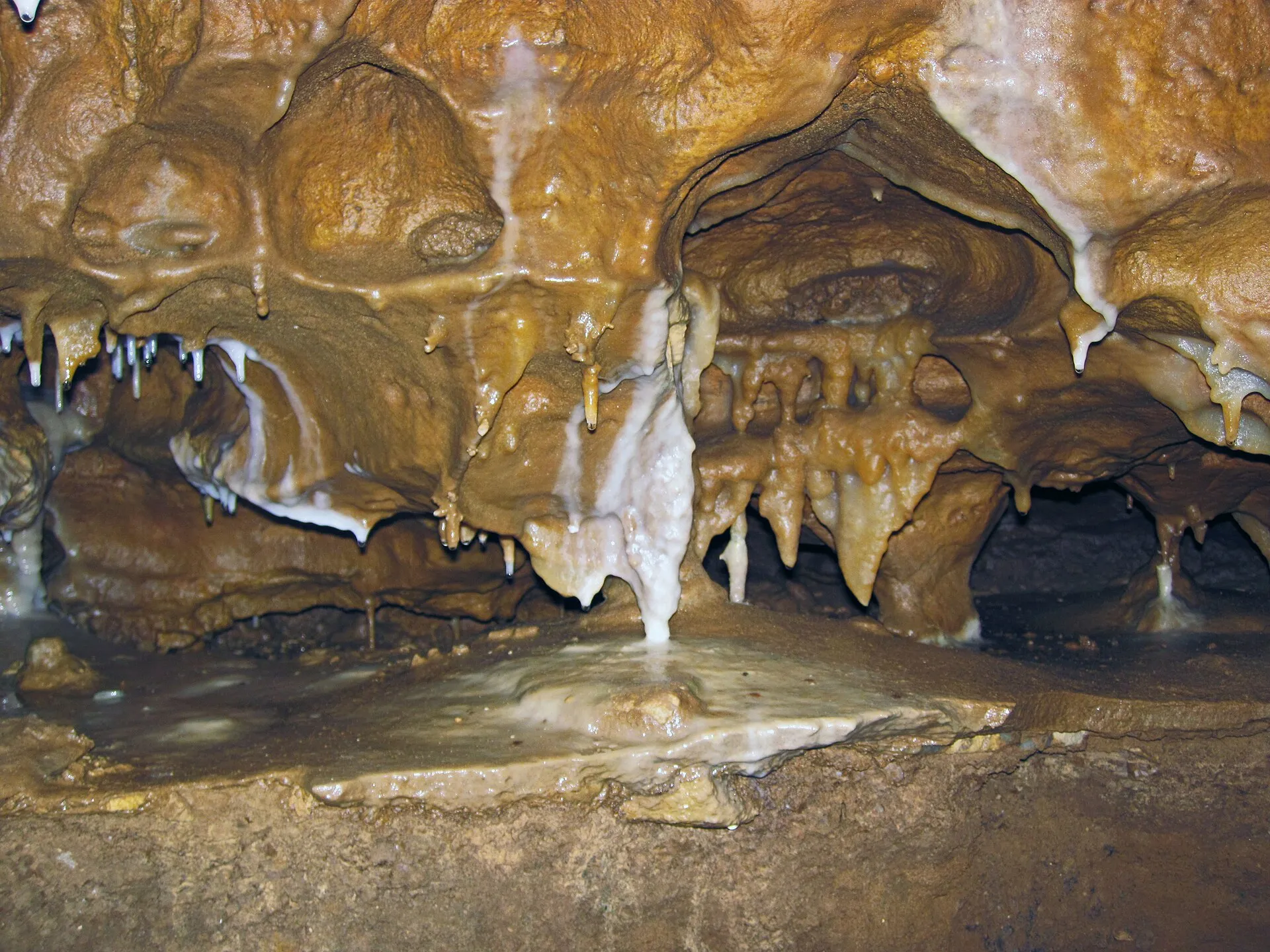 Travertine dripstone in Crystal Cave, near Spring Valley, Wisconsin