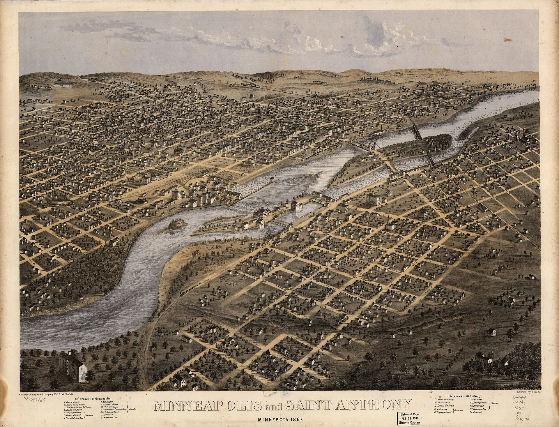 Perspective map not drawn to scale. Bird's-eye view. LC Panoramic maps (2nd ed.), 393 Available also through the Library of Congress Web site as a raster image. Indexed for points of interest. Vault AACR2: 100; 651/1; 65.