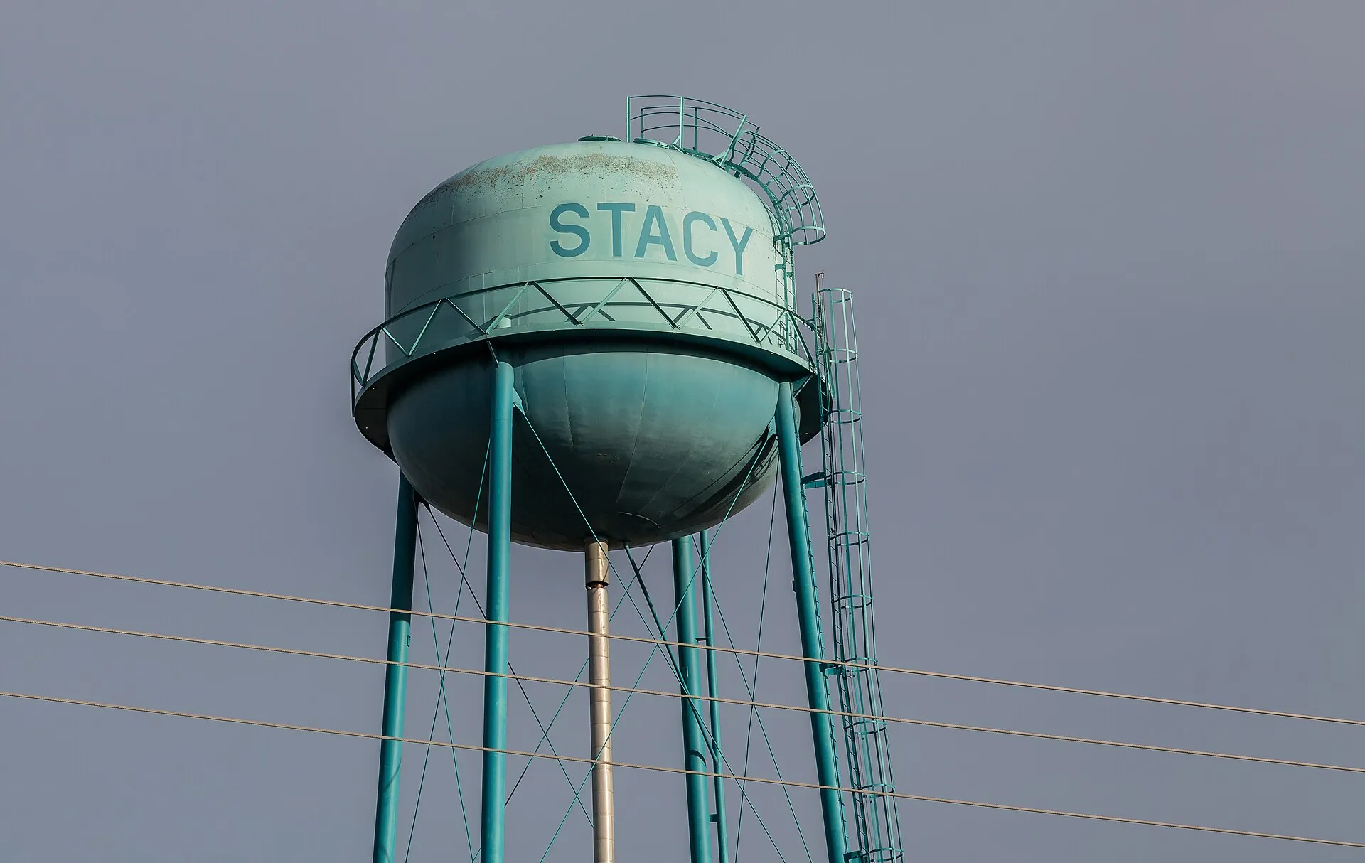 The water tower for Stacy, Minnesota, as seen from Forest Boulevard and Stacy Trail..