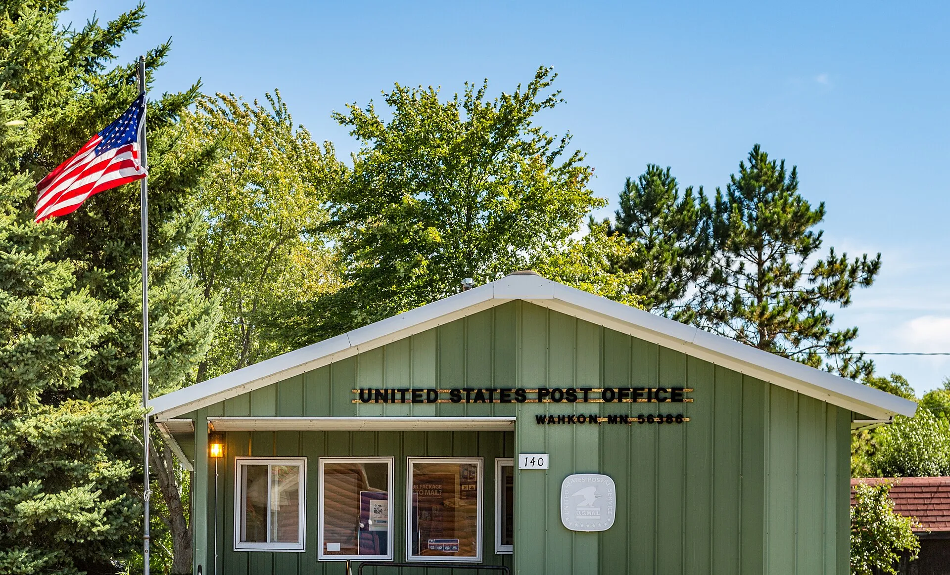 The US Post Office at 140 N. Main Street in Wahkon, Minnesota..
