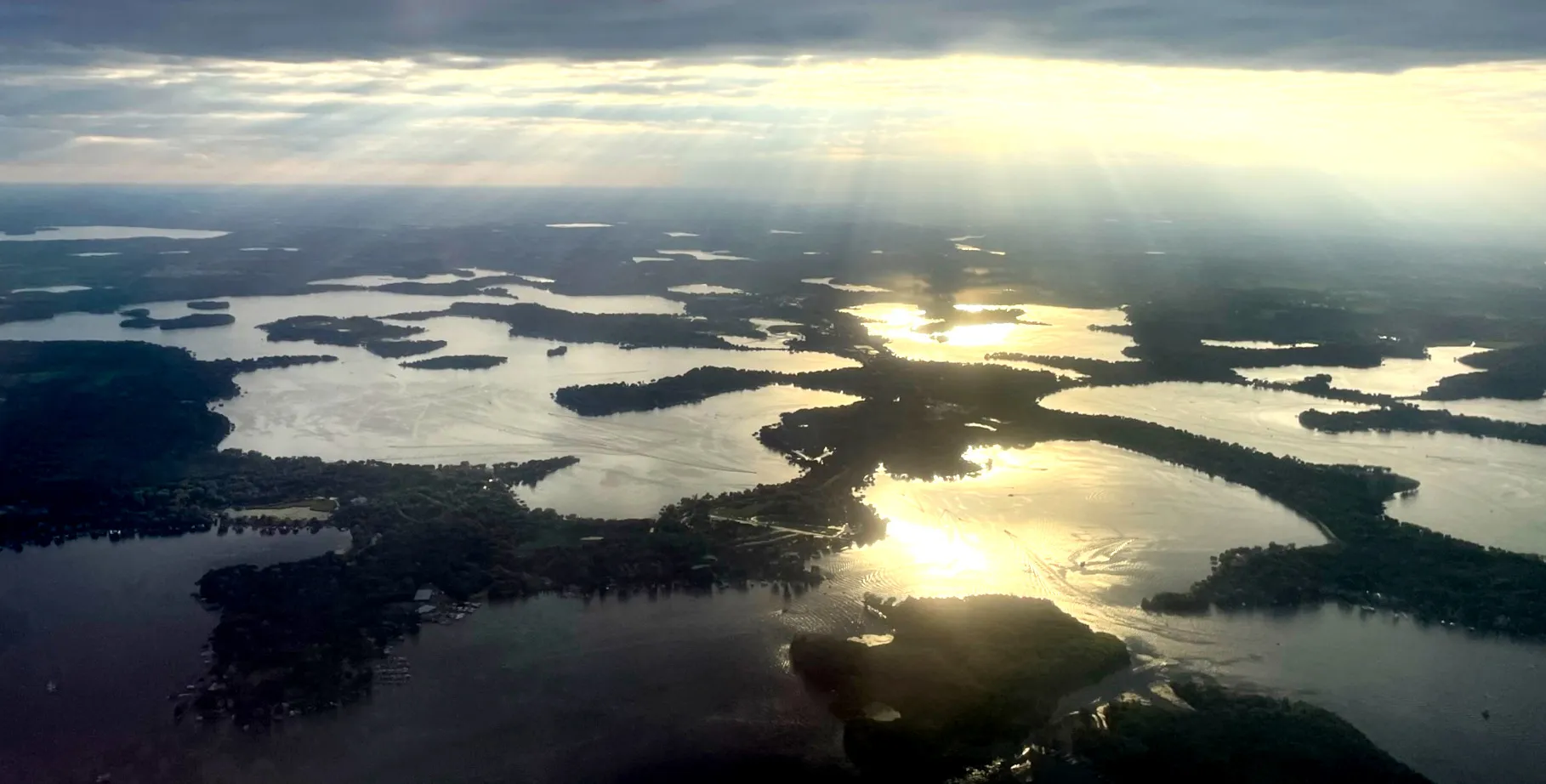Aerial photograph of Lake Minnetonka taken from the east looking west.