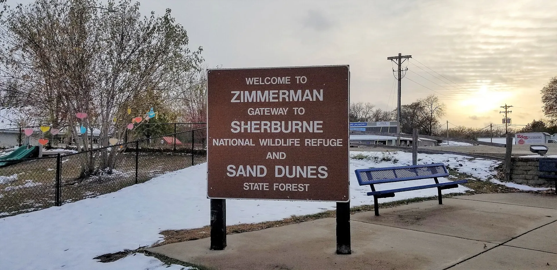 Sign welcoming visitors to Zimmerman, Minnesota.