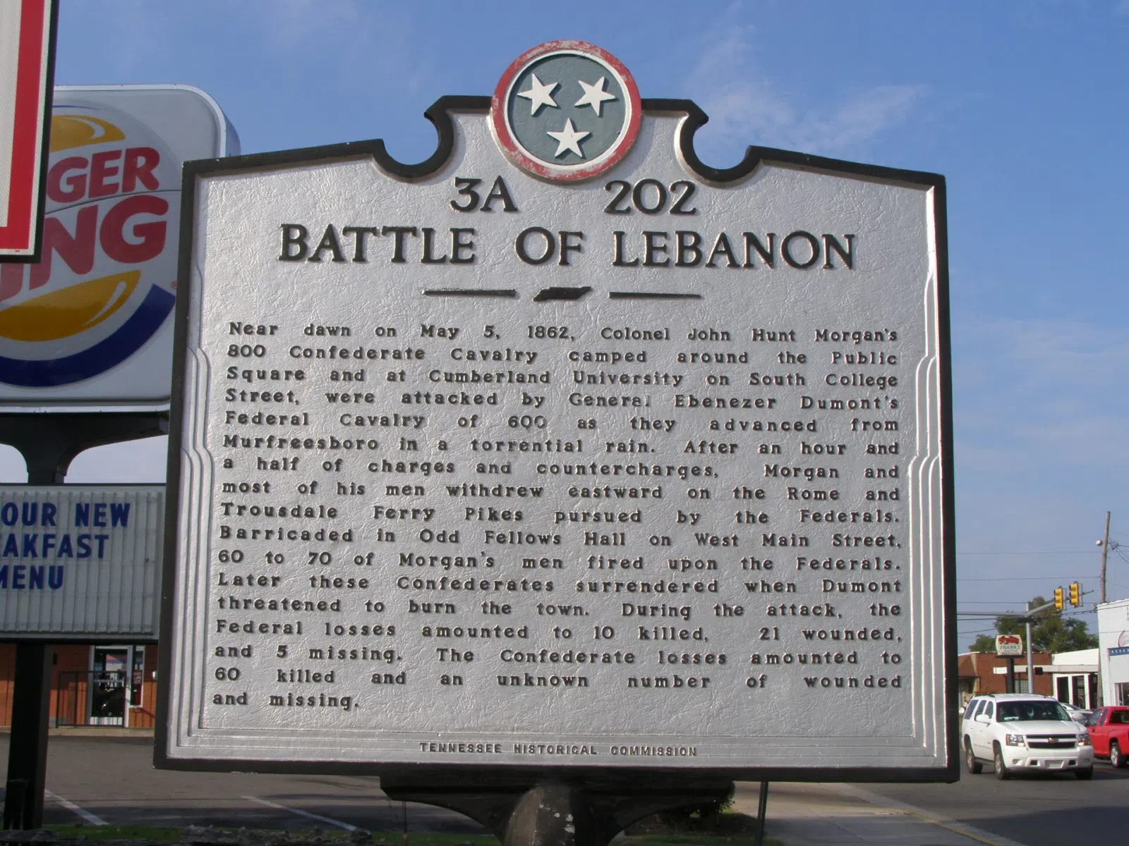 Battle of Lebanon historic marker in Lebanon, Tenn.