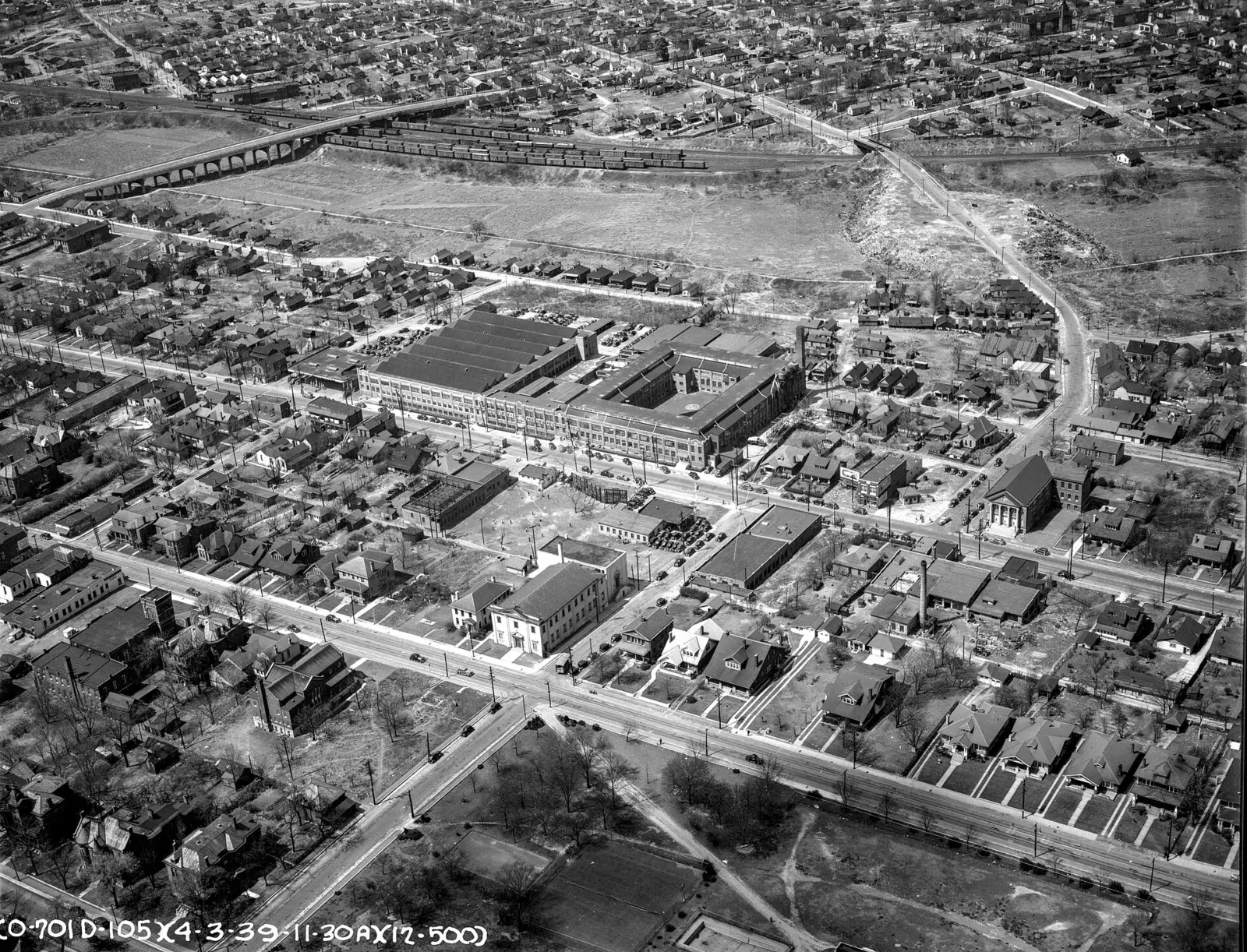Aerial image of the General Shoe Company on Main Street in Nashville, TN