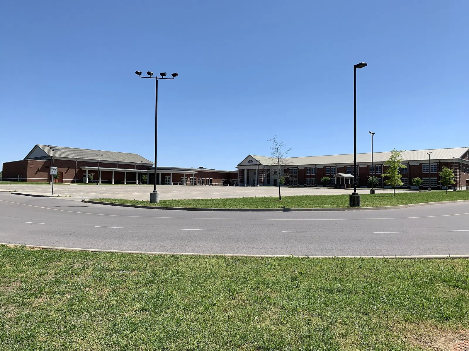 Nolensville High School rear parking lot and entrance, including the gymnasium exterior