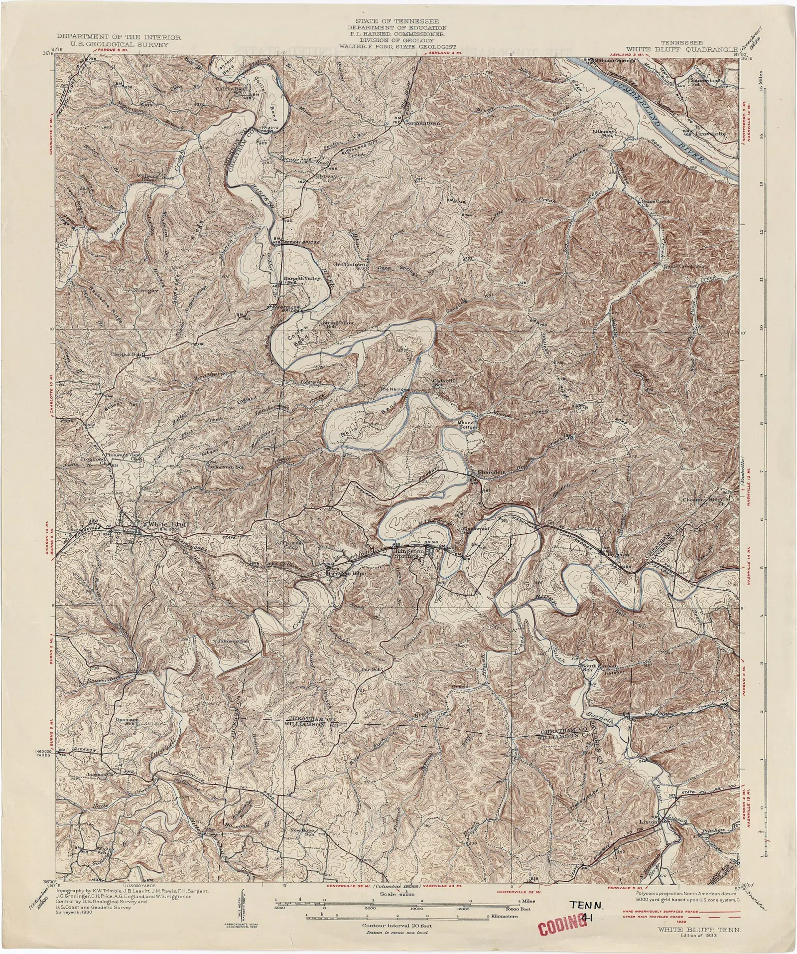 White Bluff 1930 1:62,500 (6.5MB) - Tennessee Historical Topographic Maps