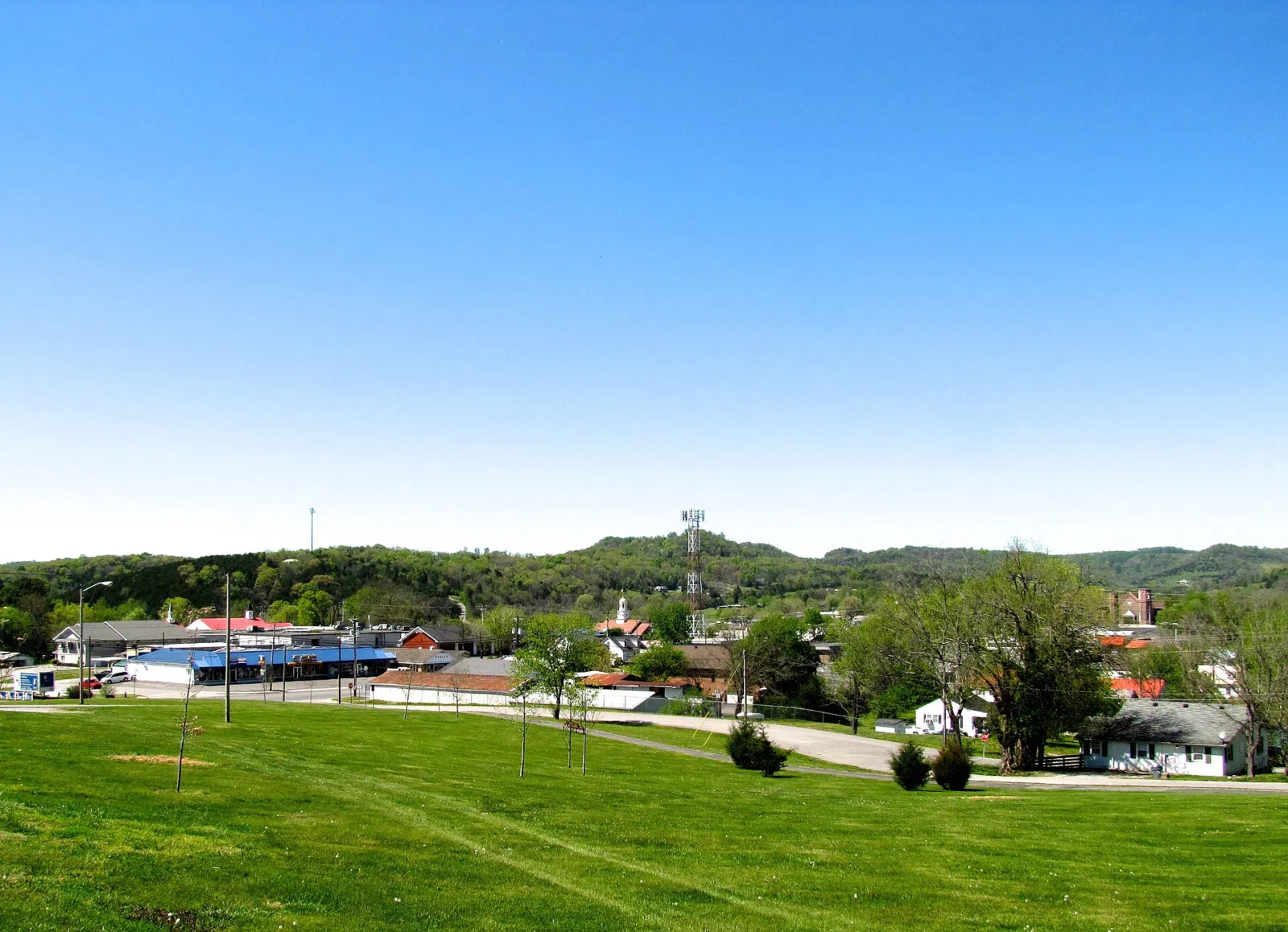 Woodbury, Tennessee, United States, viewed from Brown-Spurlock Park. Cannon County Courthouse at center.