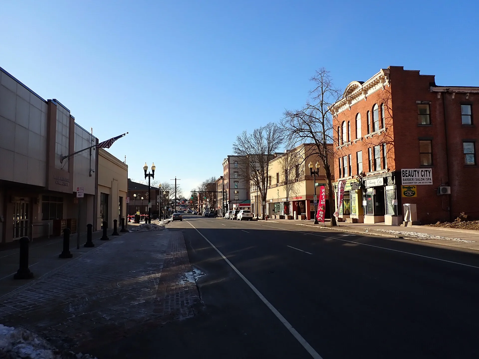 West Main Street in downtown Meriden (January 2026).