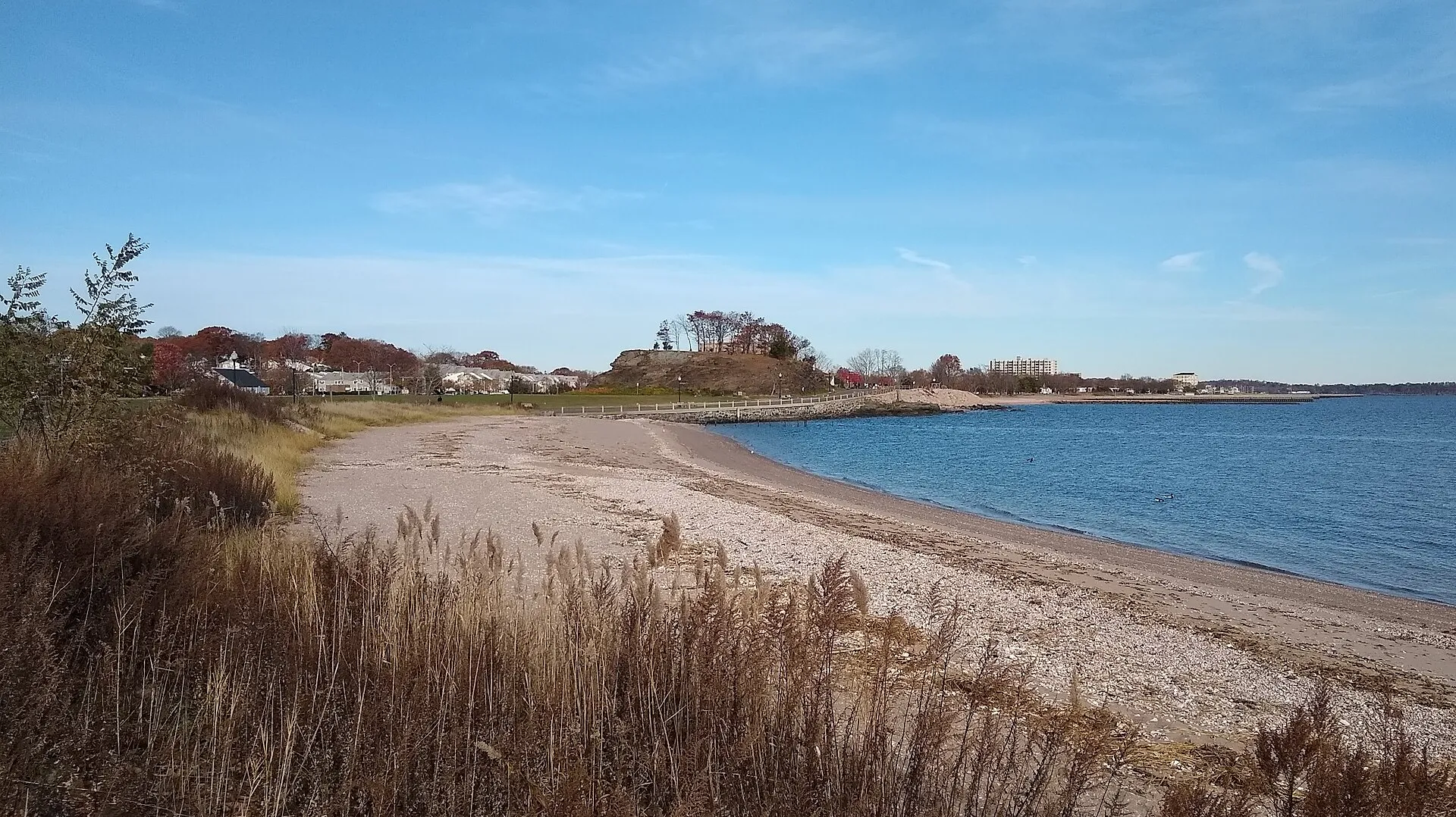 The Savin Rock outcropping and neighboring beach.
