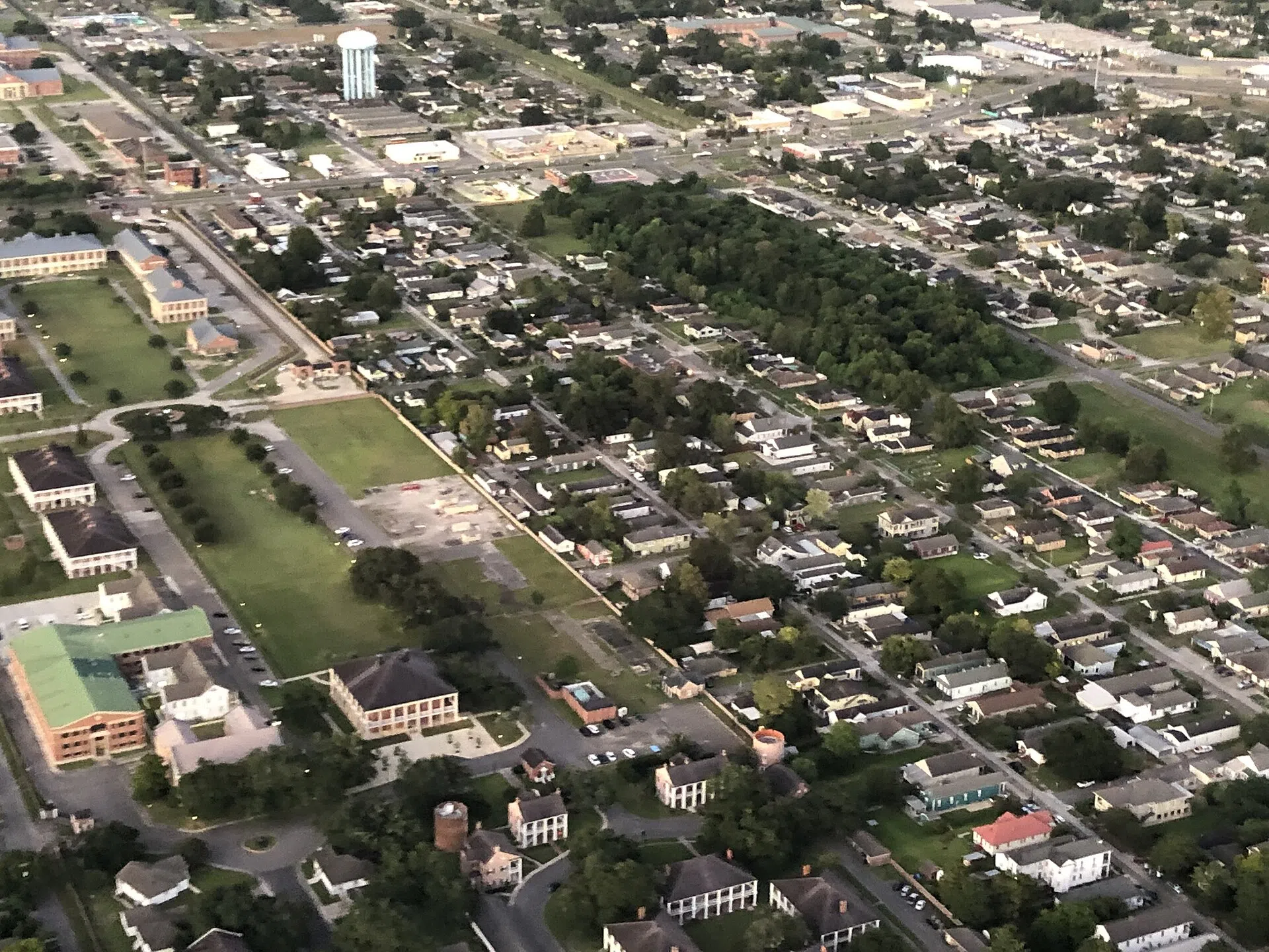 Aerial view of St. Bernard Parish just downriver from New Orleans, over Arabi, September 2019