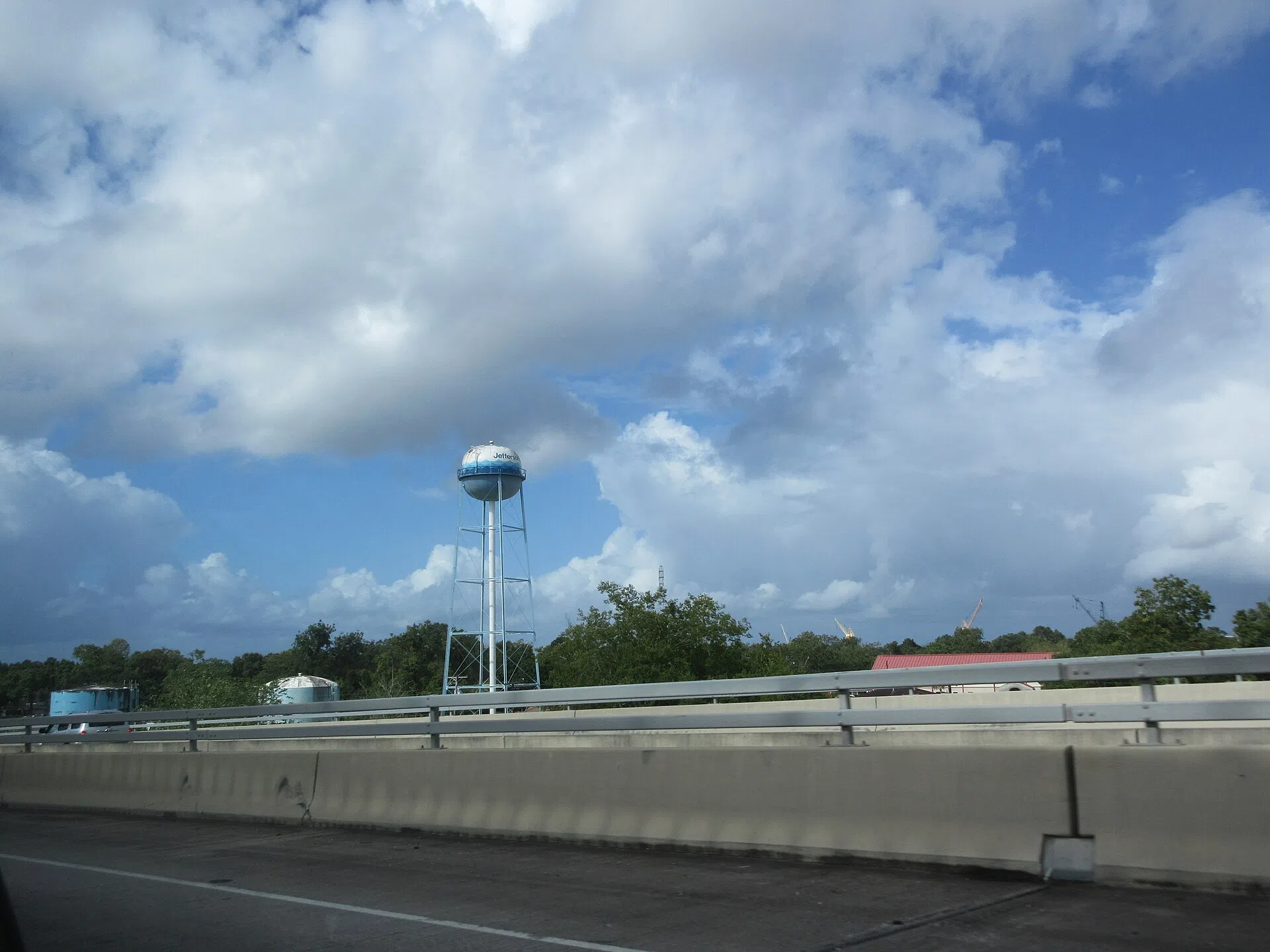Jefferson Water Tower in Bridge City, Louisiana, seen from the West Bank downramp of the Huey P Long Bridge