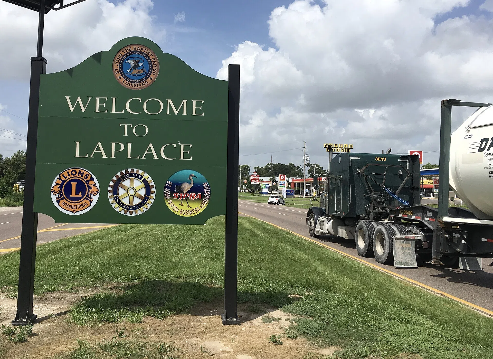 New Welcome signage for visitor to Laplace, Louisiana. It's located on Highway 51 near I-10