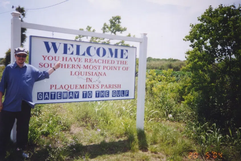Sign marking the southernmost part of Louisiana reachable by road, "Gateway to the Gulf," lower Plaquemines Parish, May 2004