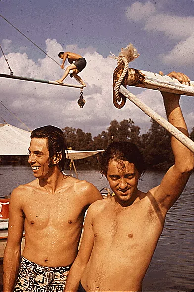 Shrimp fishermen on a canal in lower Plaquemines Parish, September 1972