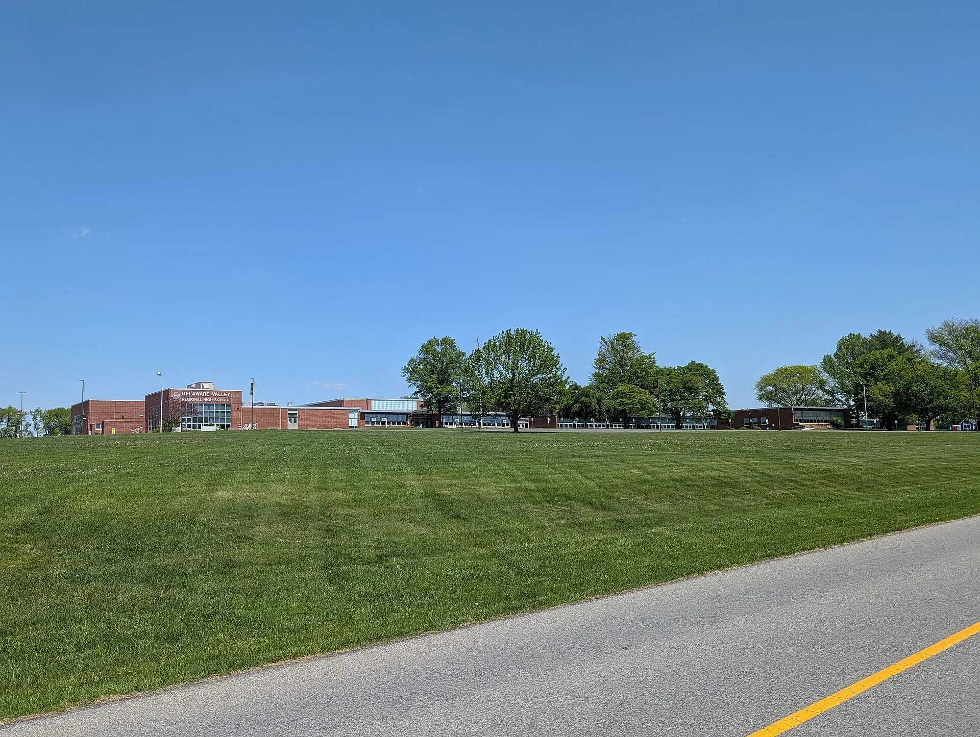 Delaware Valley Regional High School in Alexandria Township, May 2025, seen from Senator Stout Road