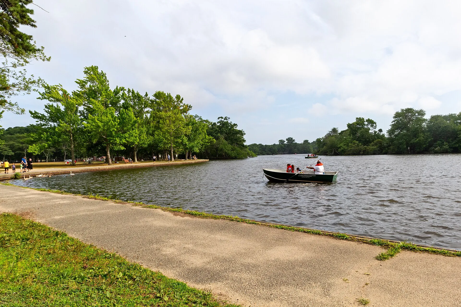 Boats for rent along the Belmont Lake State Park shoreline