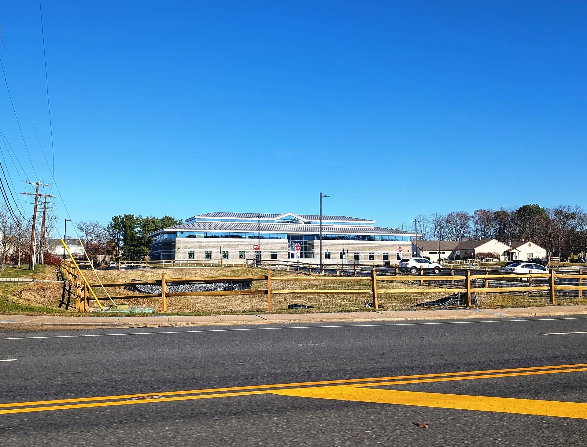 Photo of the Barnegat Township, New Jersey Municipal Complex. Photo taken from County Route 554 (West Bay Avenue) looking north-northeast