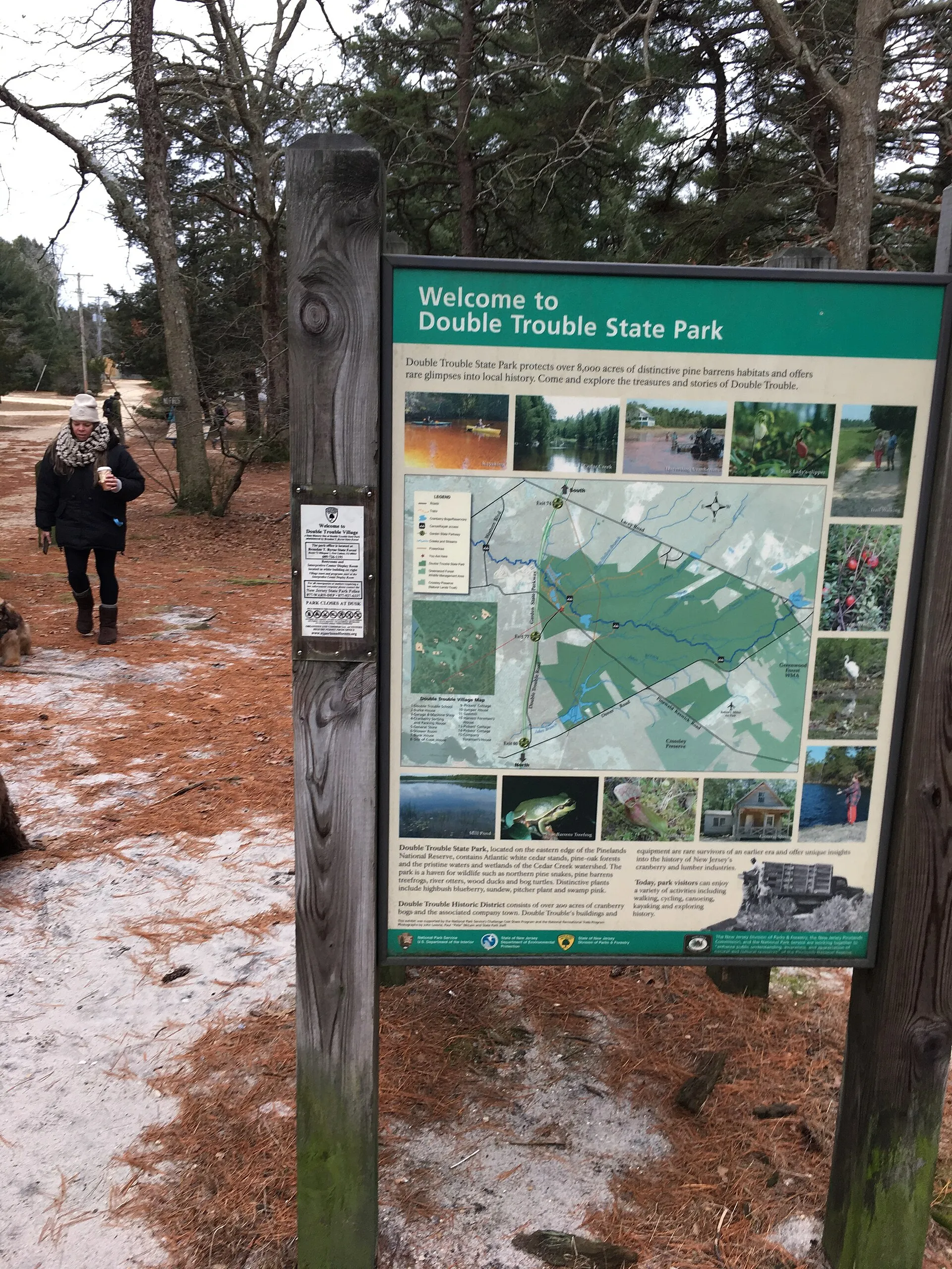 Welcome sign at Double Trouble State Park in Ocean County, New Jersey