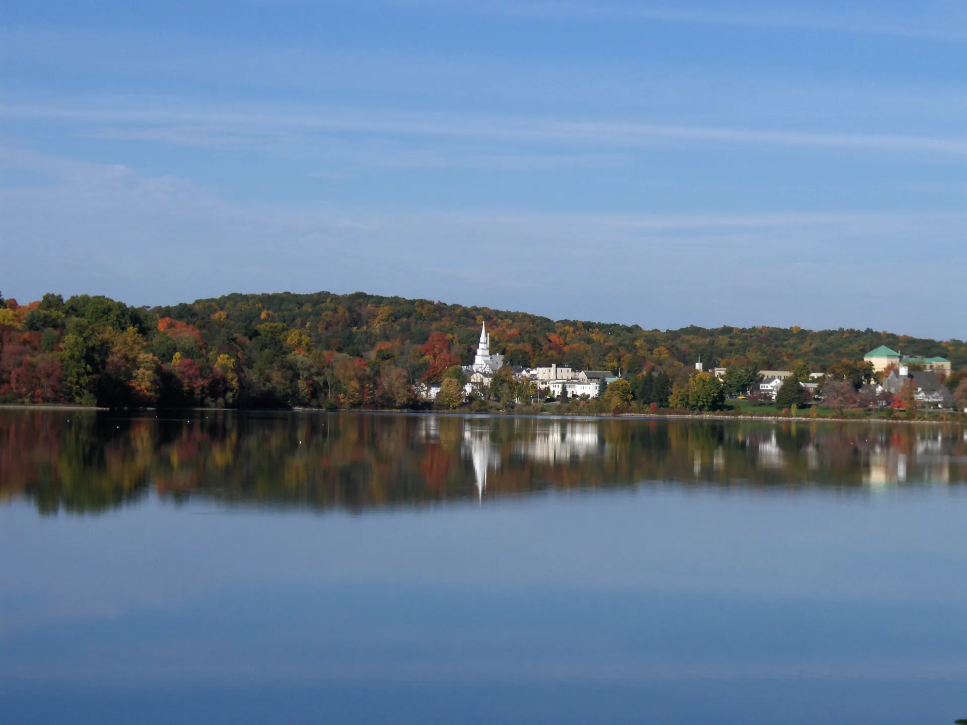 View of the hamlet of Carmel, NY with Lake Gleneida
