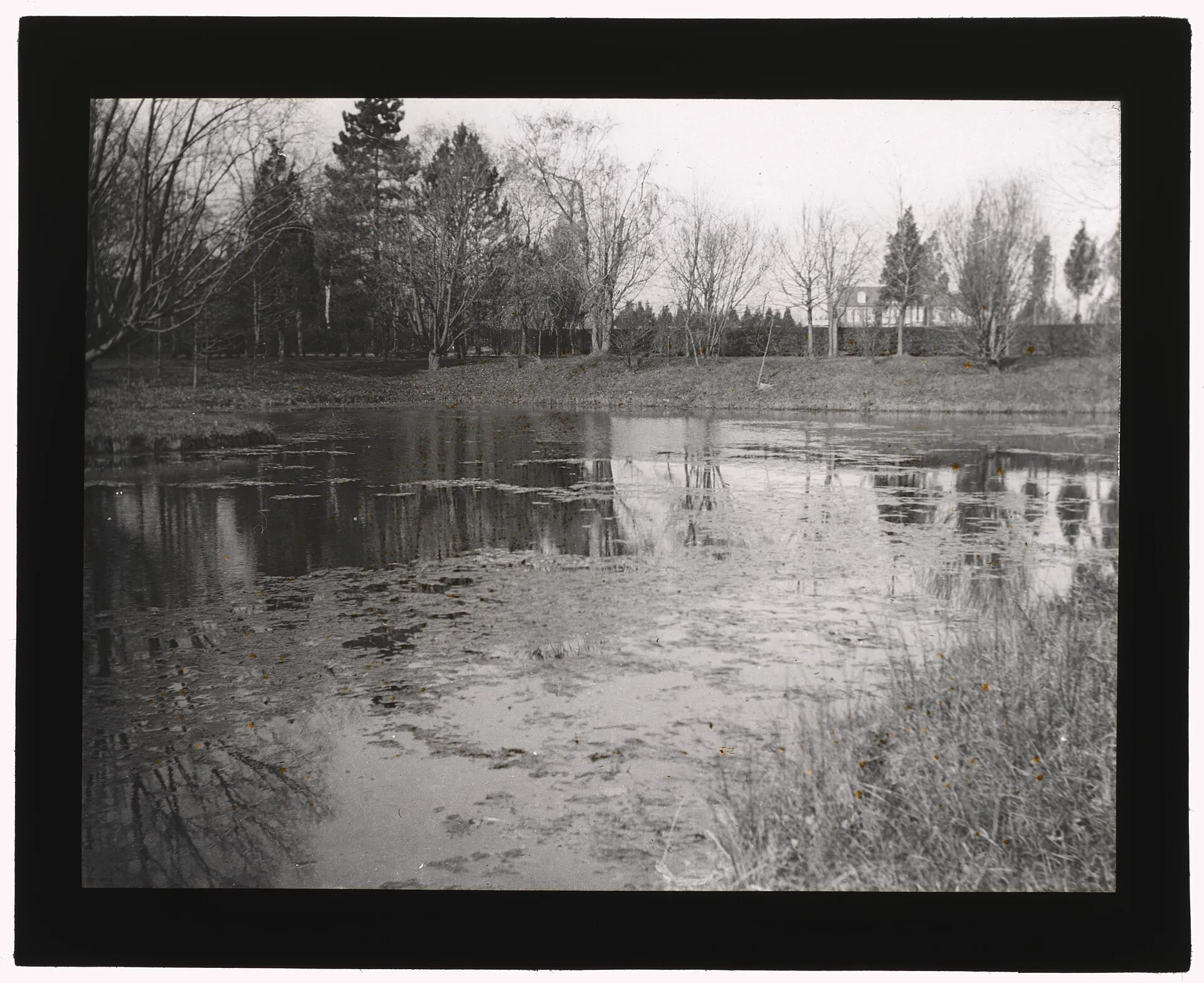 Title: "Marshfield," George Woodward Wickersham house, Cedarhurst, New York. Pond before landscaping Abstract/medium: 1 photograph : glass lantern slide, b&w ; 3.25 x 4 in
