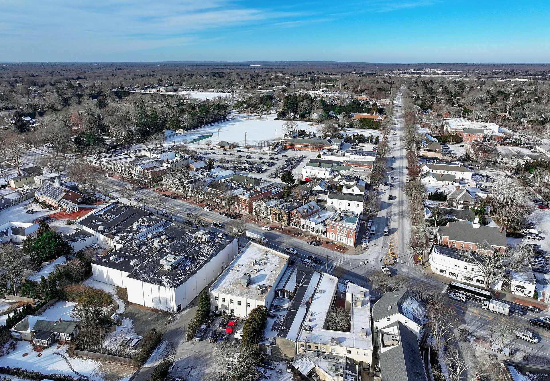 Aerial view of the village of East Hampton, New York