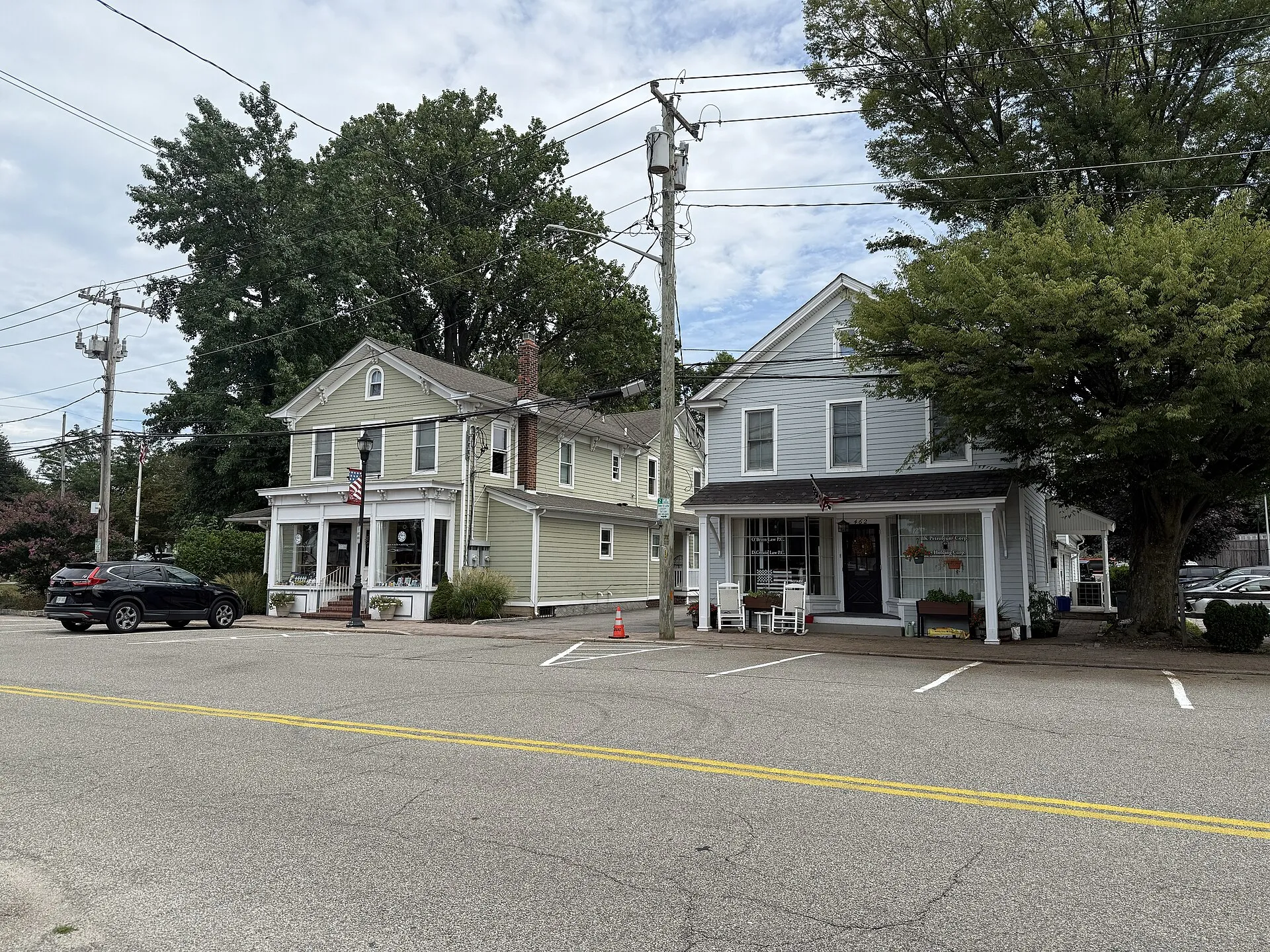 Buildings along Sagamore Avenue in the NRHP- and NYSRHP-listed East Williston Village Historic District in East Williston, NY on August 25, 2025