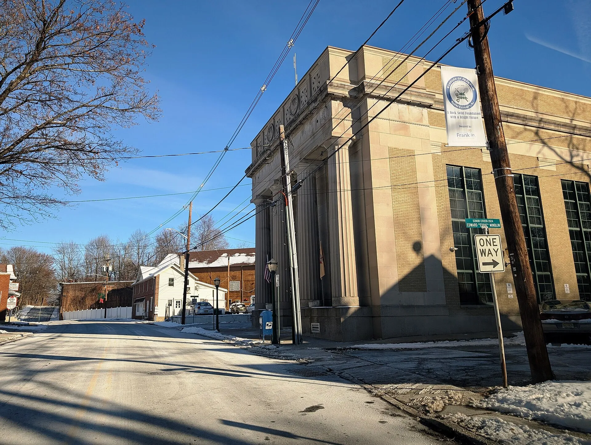 Franklin, New Jersey municipal building from Main Street (December 2024)