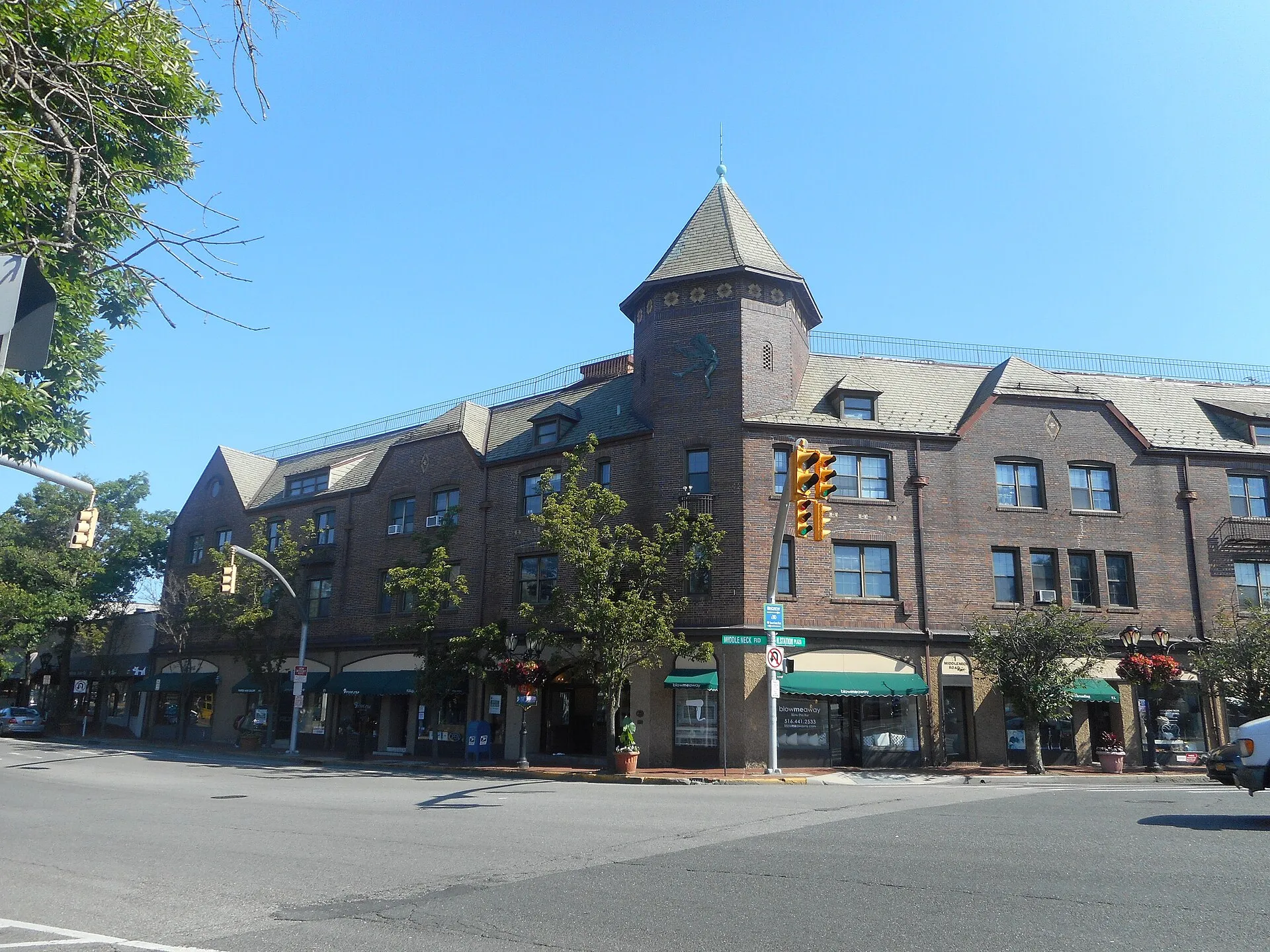 First shot of the Grace and Thomaston Buildings on the northeast corner of Middle Neck Road and North Station Plaza in Great Neck Plaza, New York. This was taken from across Middle Neck Road in