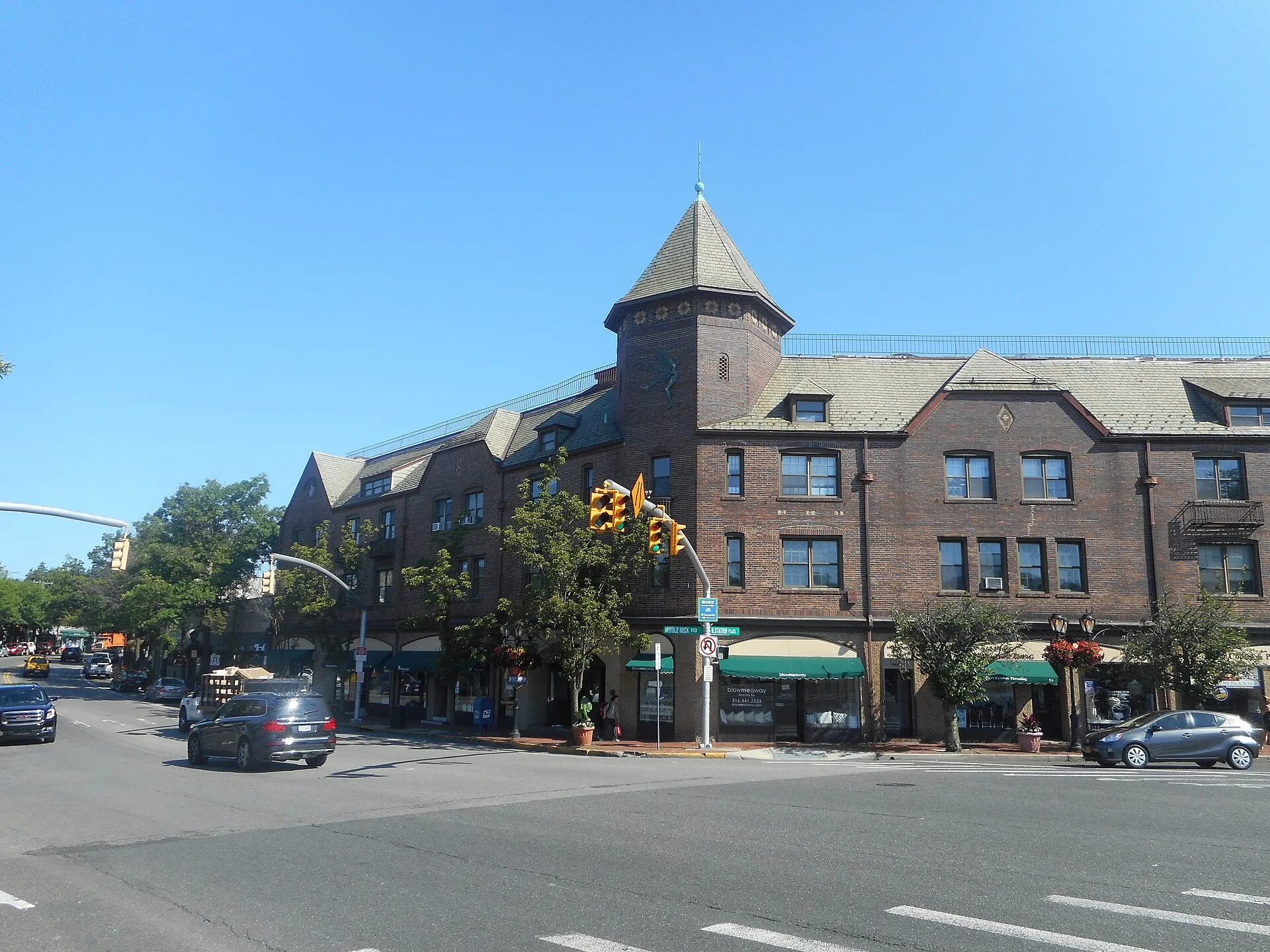 Second shot of the Grace and Thomaston Buildings on the northeast corner of Middle Neck Road and North Station Plaza in Great Neck Plaza, New York. This was taken from across Middle Neck Road in