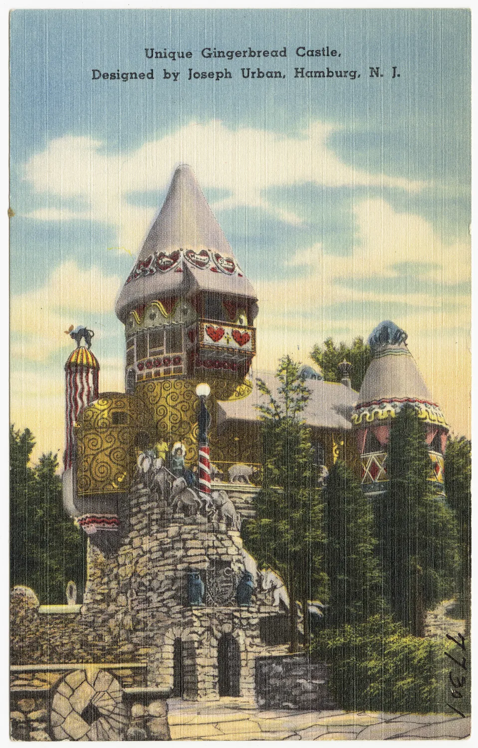The Gingerbread Castle, designed by Joseph Urban, Hamburg, N.J. (vintage Tichnor Brothers postcard, circa 1930–1945)