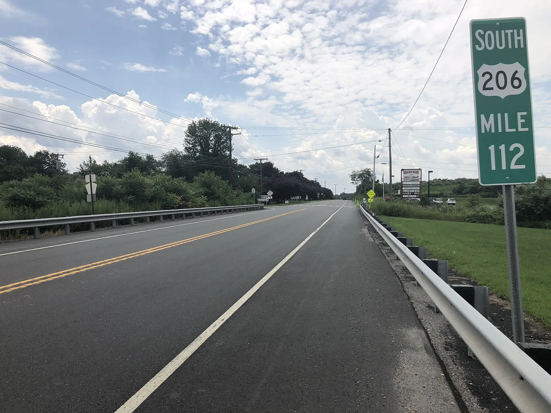 View south along U.S. Route 206 (Hampton House Road) at Sussex County Route 626 (Halsey Road) in Hampton Township, Sussex County, New Jersey