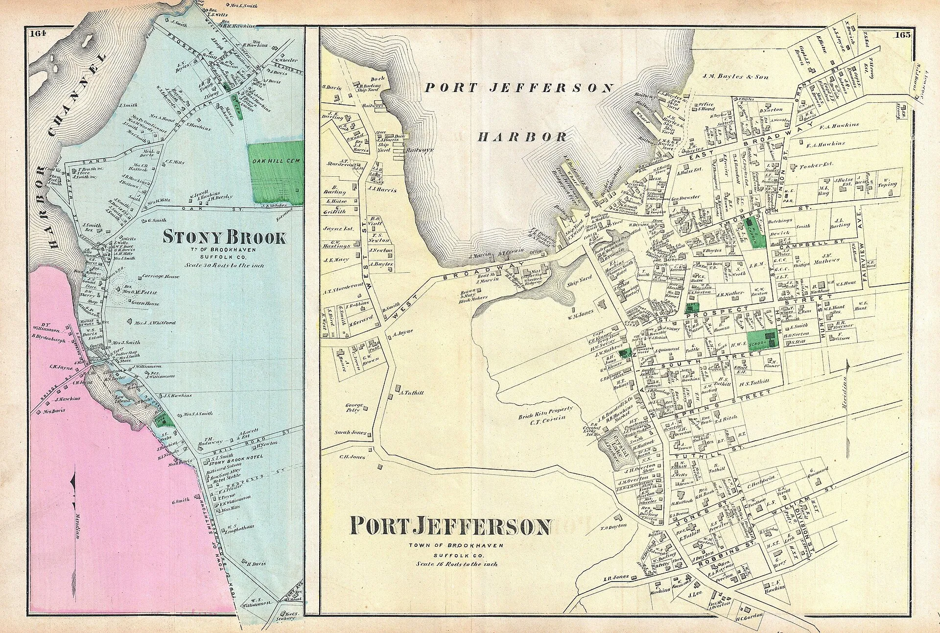 1873 Beers map of Stony Brook and Port Jefferson
