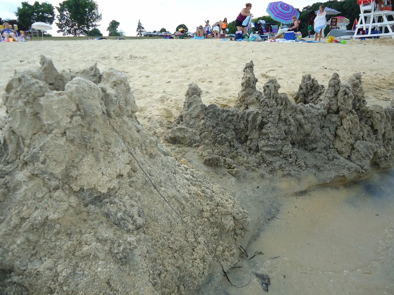 Sandcastles under construction at Lake Hopatcong State Park, New Jersey