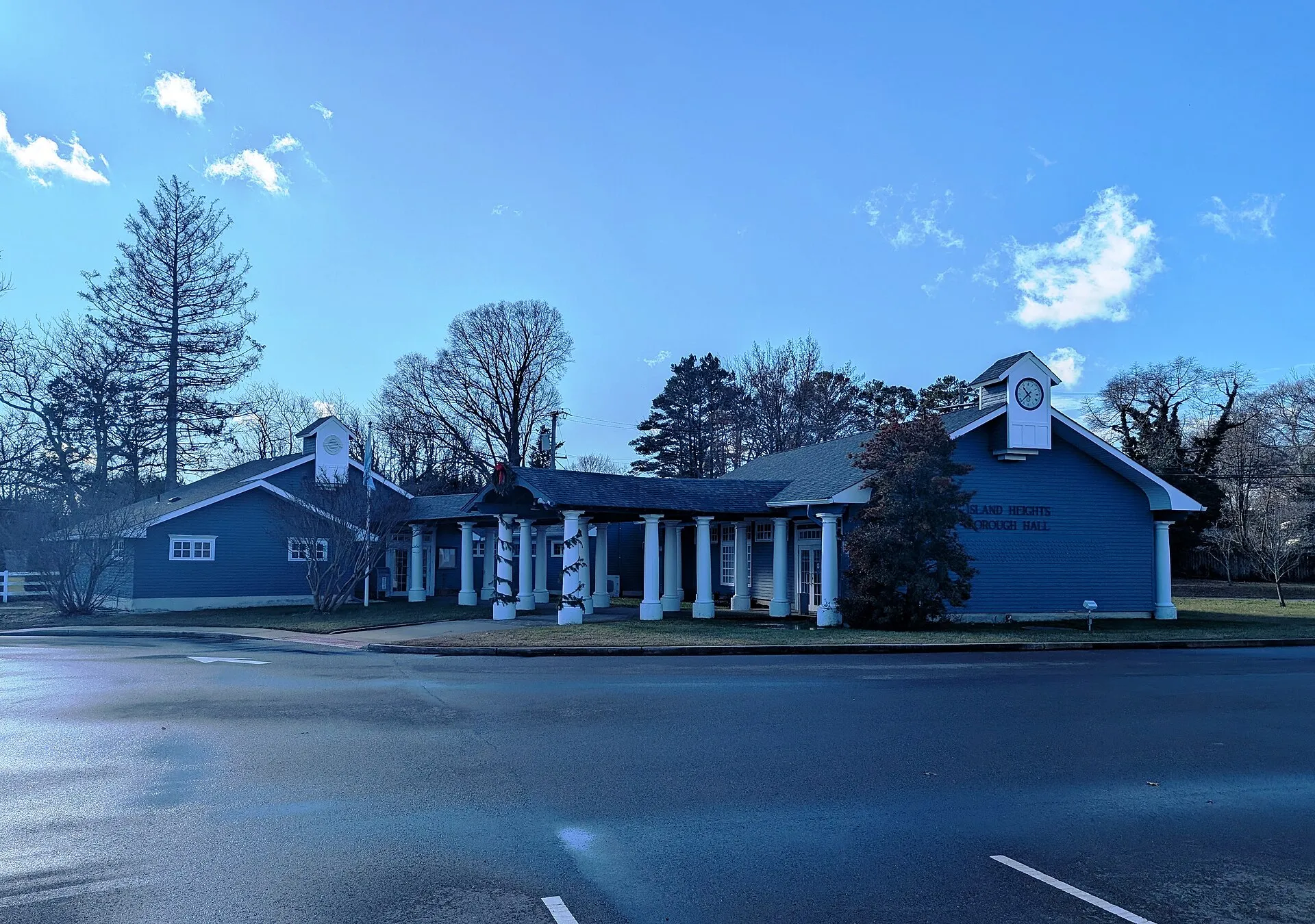 Photo of the Island Heights, New Jersey Borough Hall. Photo taken from its parking lot looking south-southwest